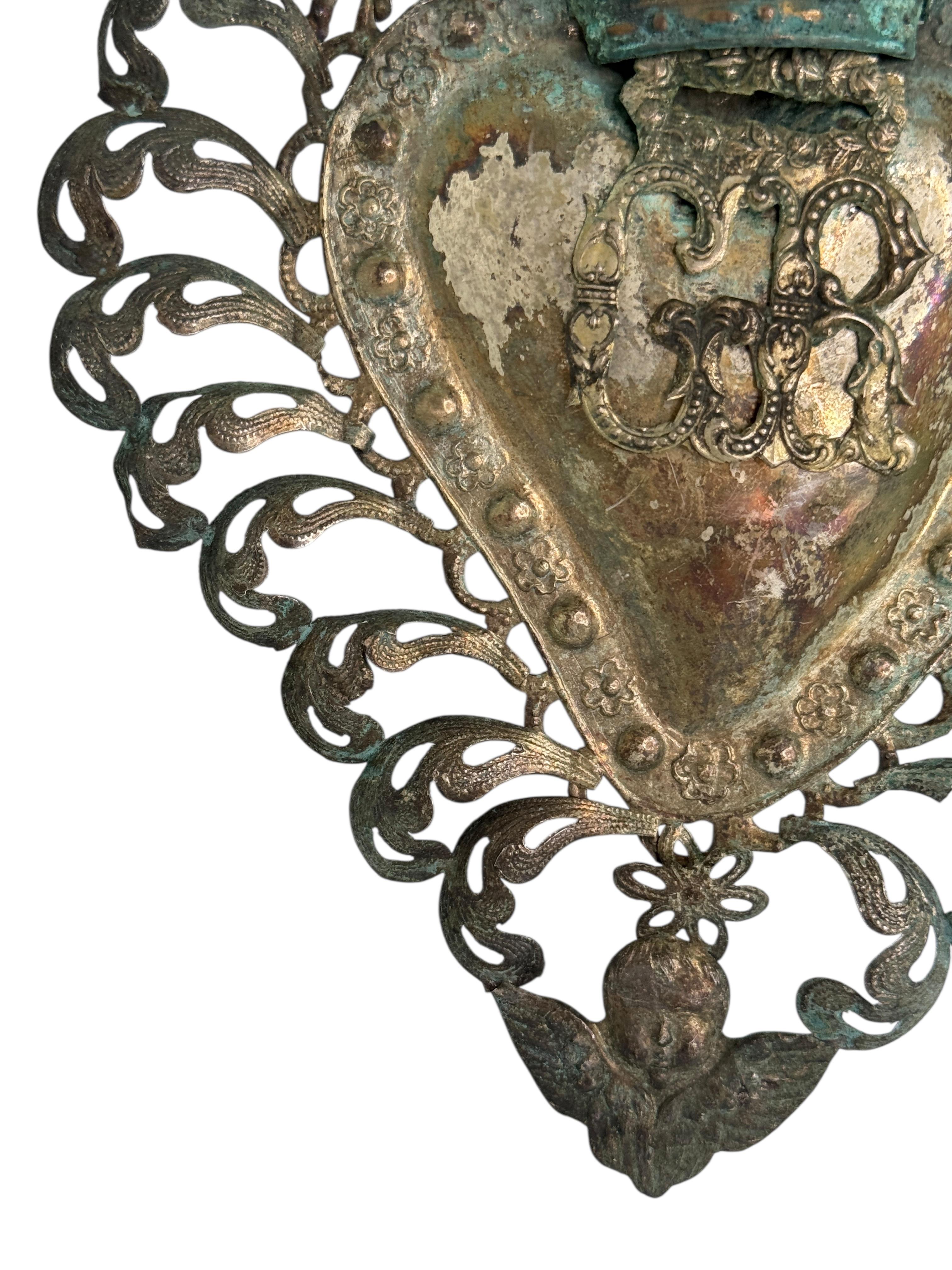 Art nouveau Magnifique évoto du Sacré-Cœur avec ange chérubin, européen ancien, années 1880 en vente