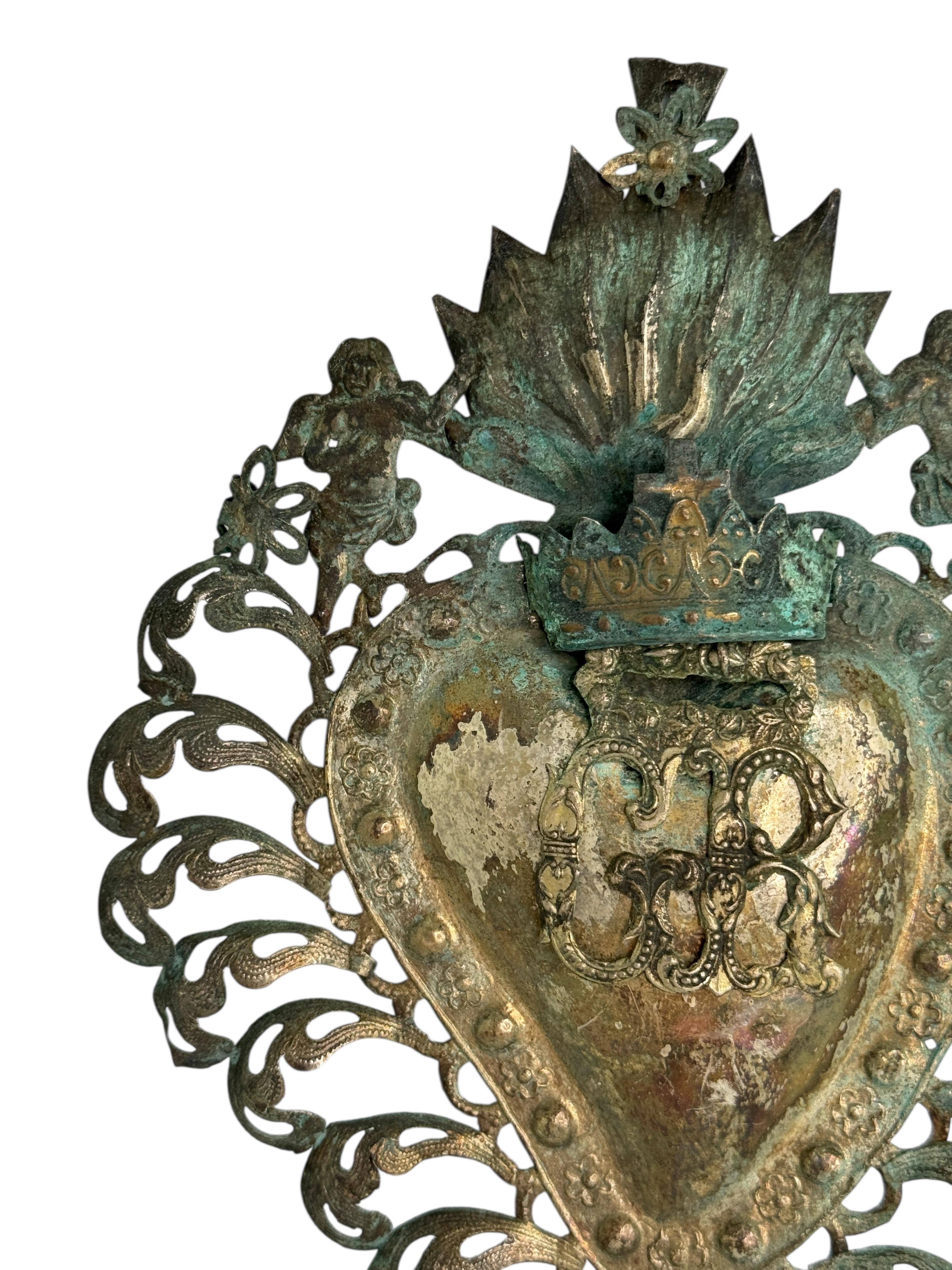 italien Magnifique évoto du Sacré-Cœur avec ange chérubin, européen ancien, années 1880 en vente