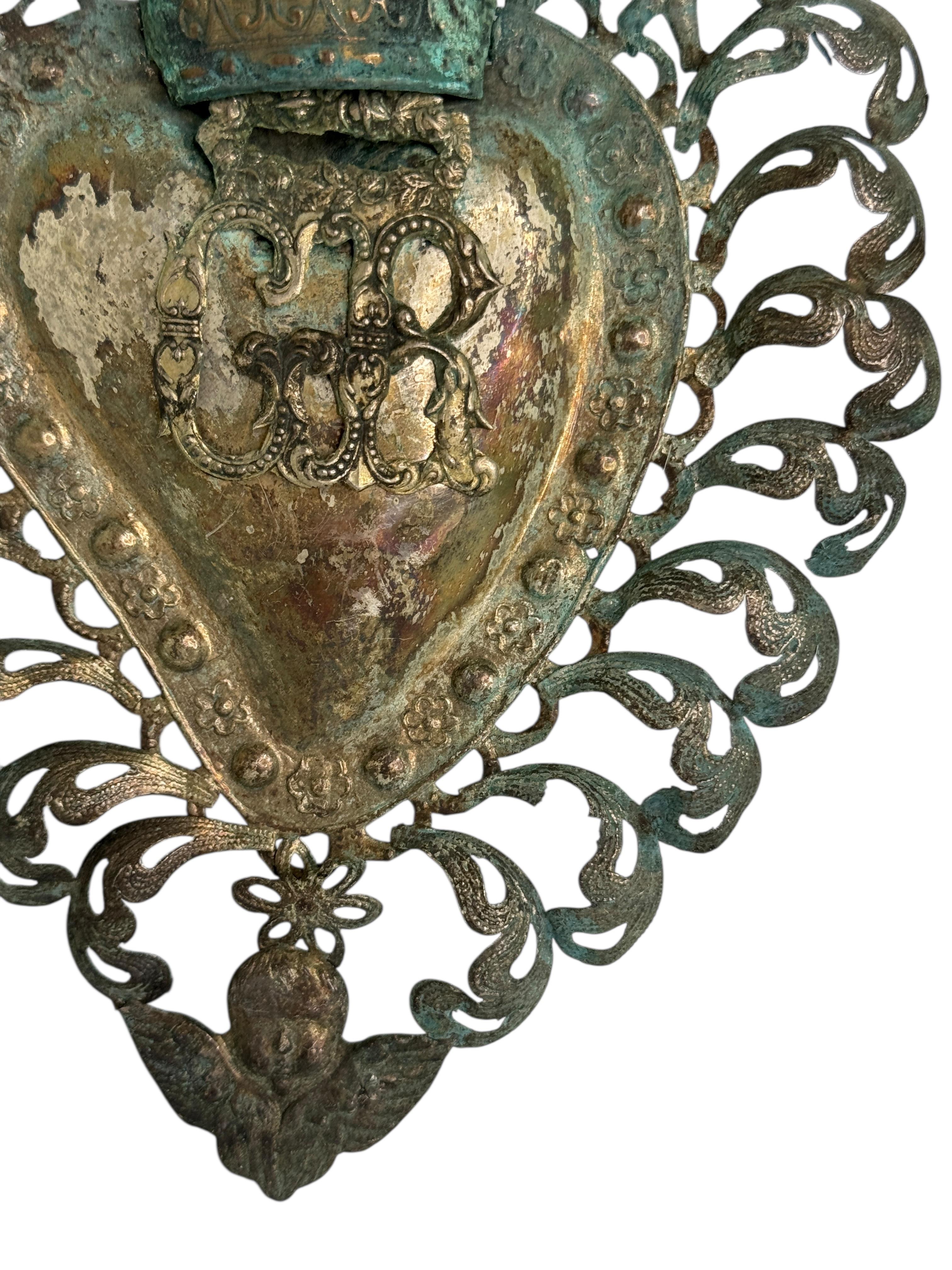 Magnifique évoto du Sacré-Cœur avec ange chérubin, européen ancien, années 1880 Bon état - En vente à Nuernberg, DE