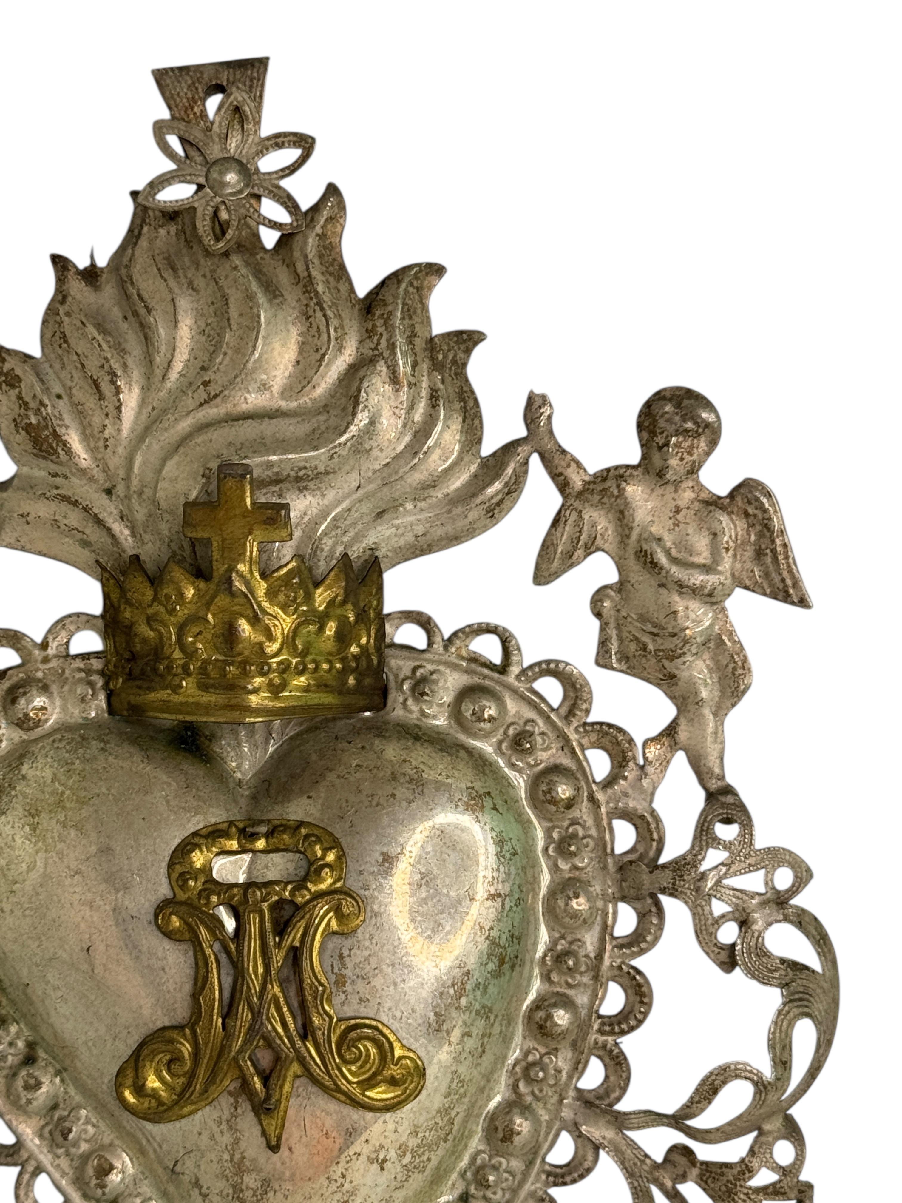 Bellissimo ex voto in argento con angelo cherubino, antico europeo, 1880 In condizioni buone in vendita a Nuernberg, DE