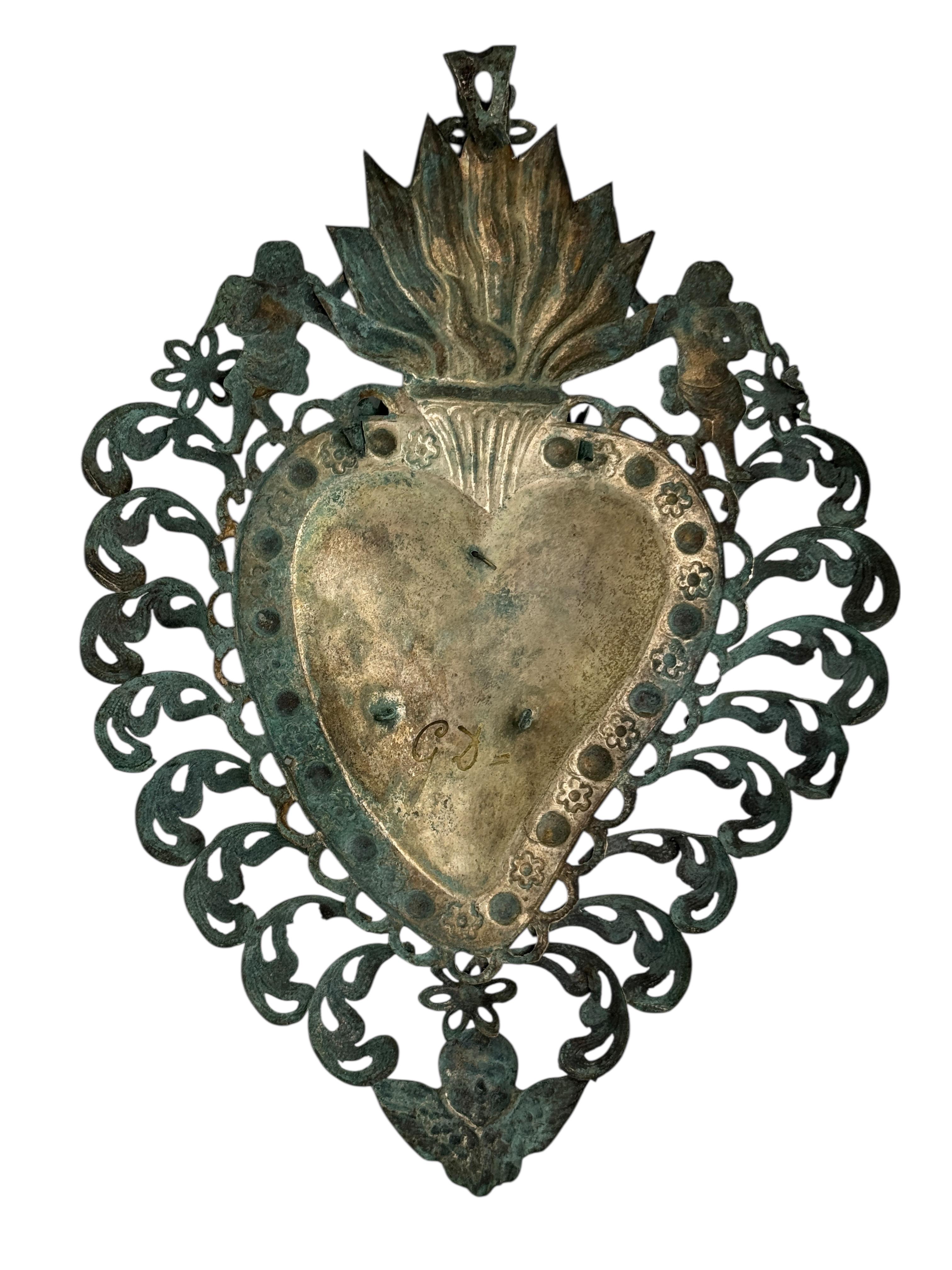 XIXe siècle Magnifique évoto du Sacré-Cœur avec ange chérubin, européen ancien, années 1880 en vente