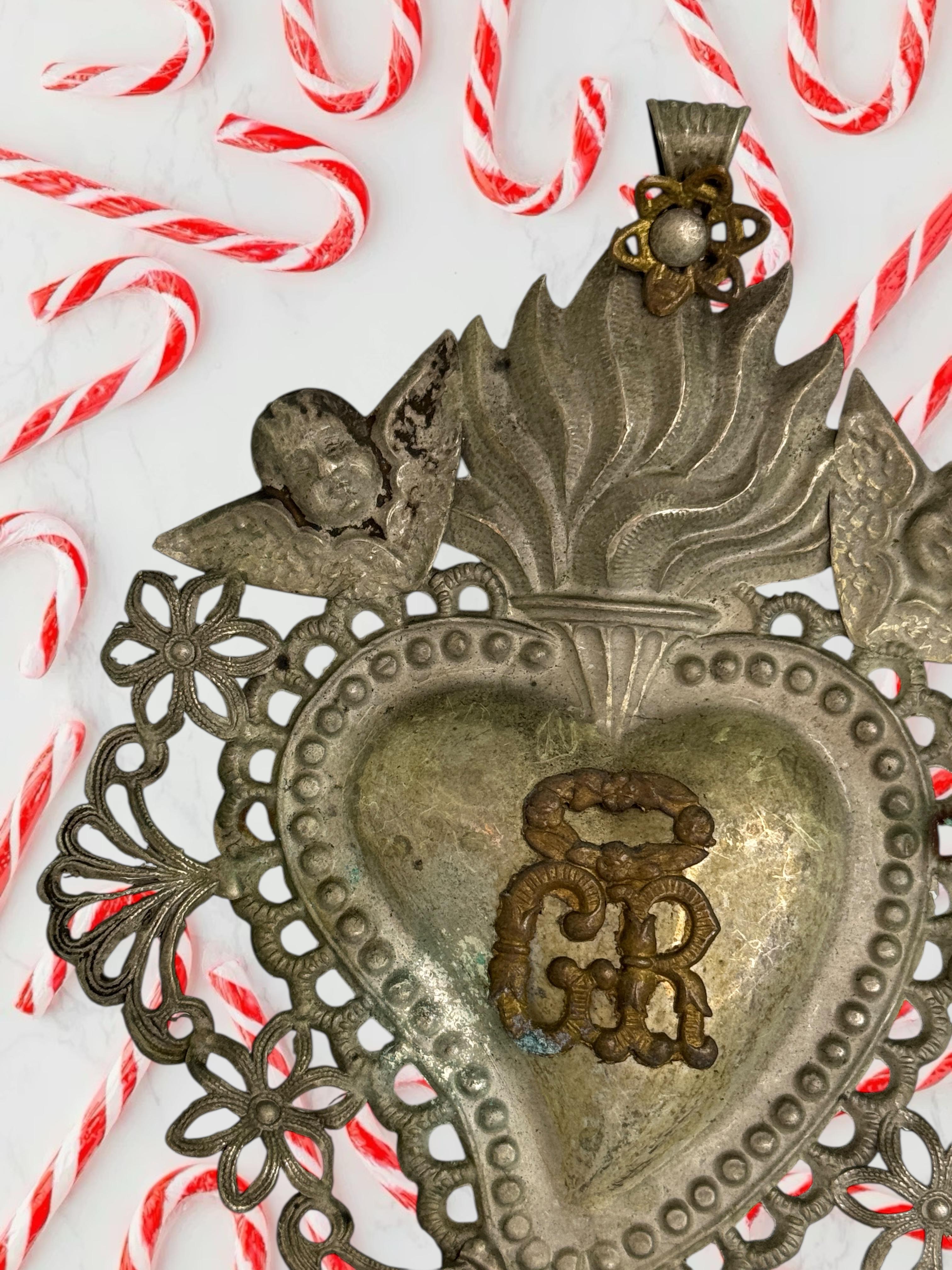 Magnifique évoto du Sacré-Cœur avec ange chérubin, européen ancien, années 1890 en vente 2