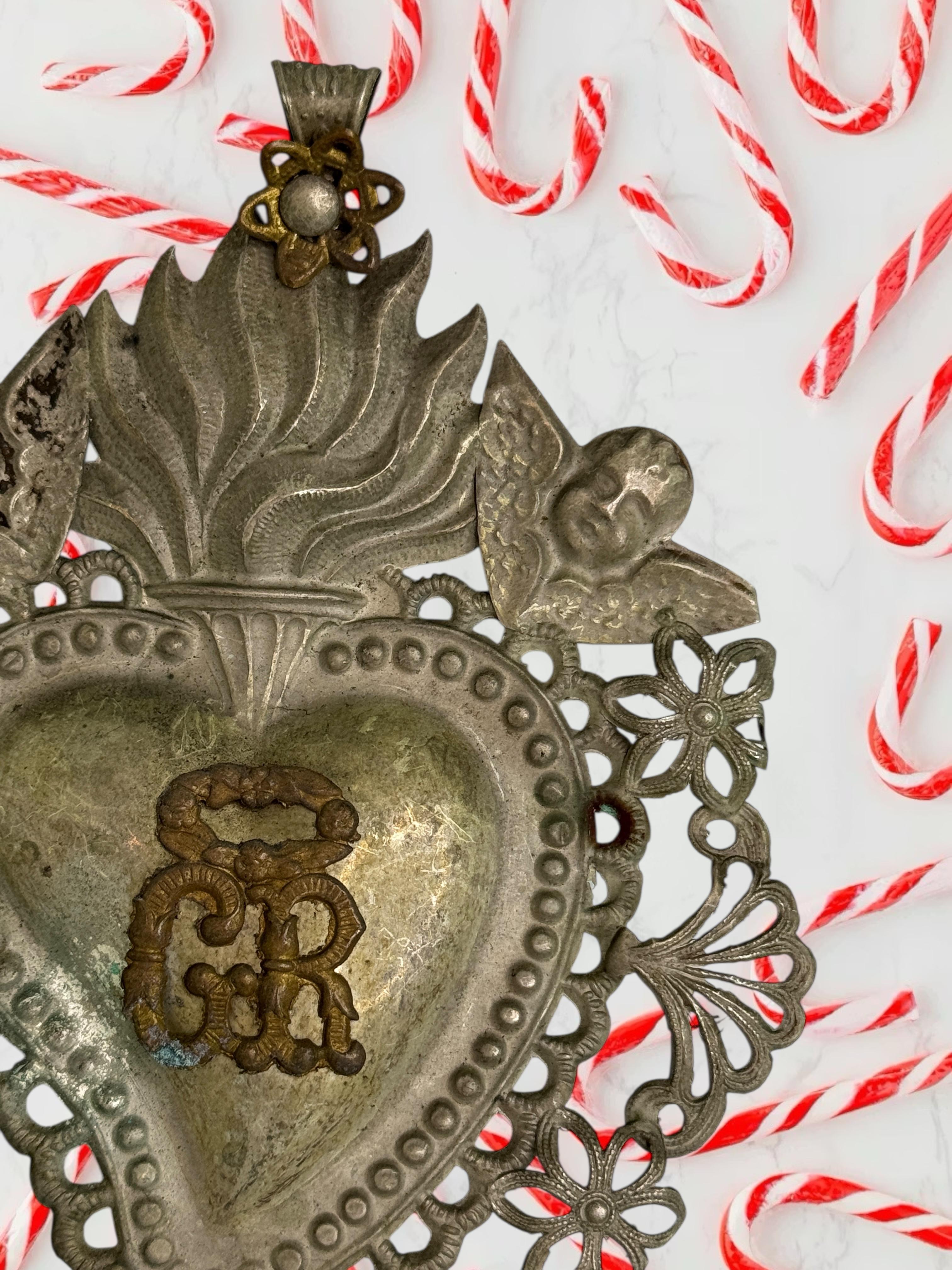 Magnifique évoto du Sacré-Cœur avec ange chérubin, européen ancien, années 1890 en vente 3