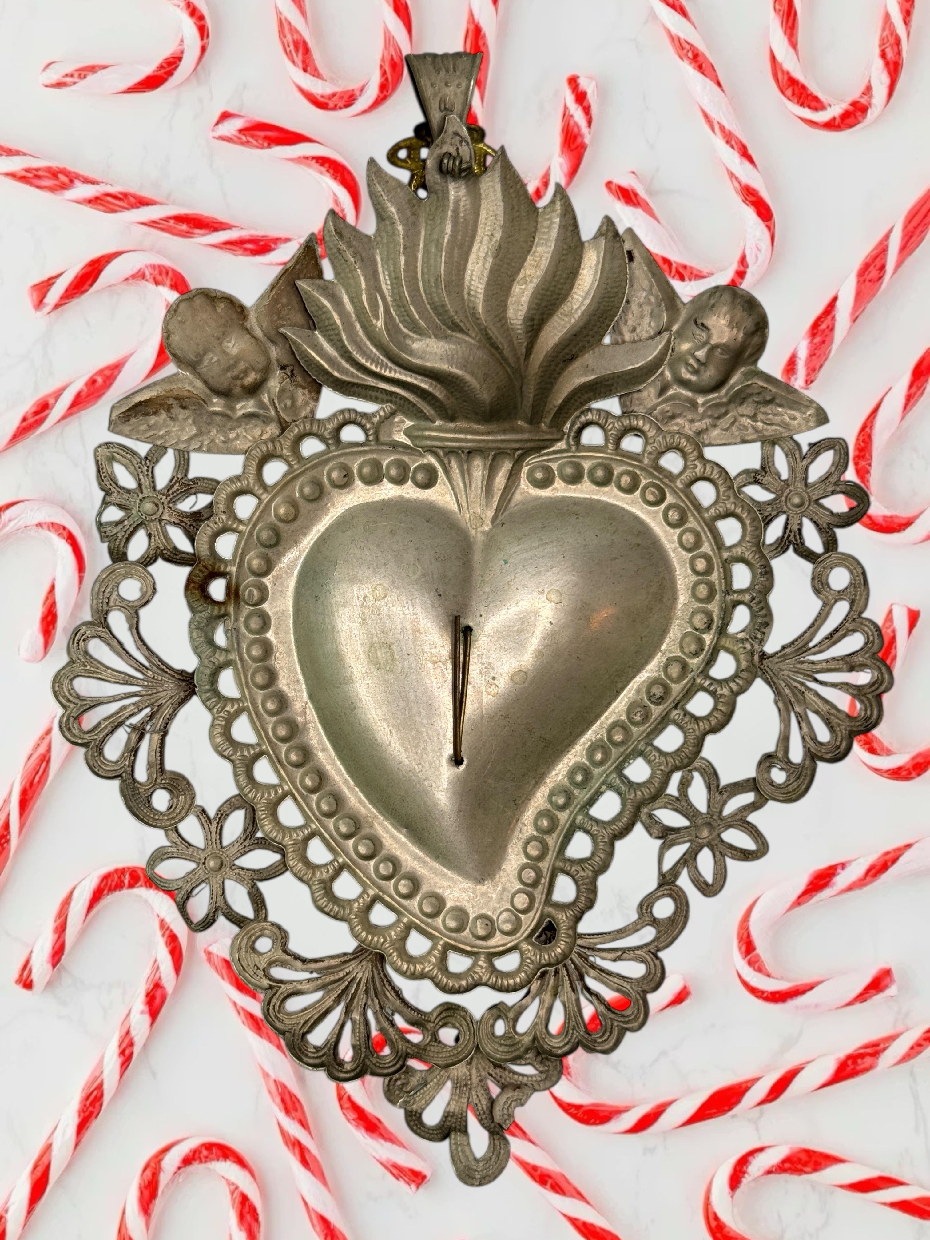 Magnifique évoto du Sacré-Cœur avec ange chérubin, européen ancien, années 1890 en vente 5