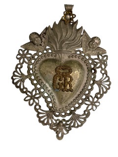 Magnifique évoto du Sacré-Cœur avec ange chérubin, européen ancien, années 1890