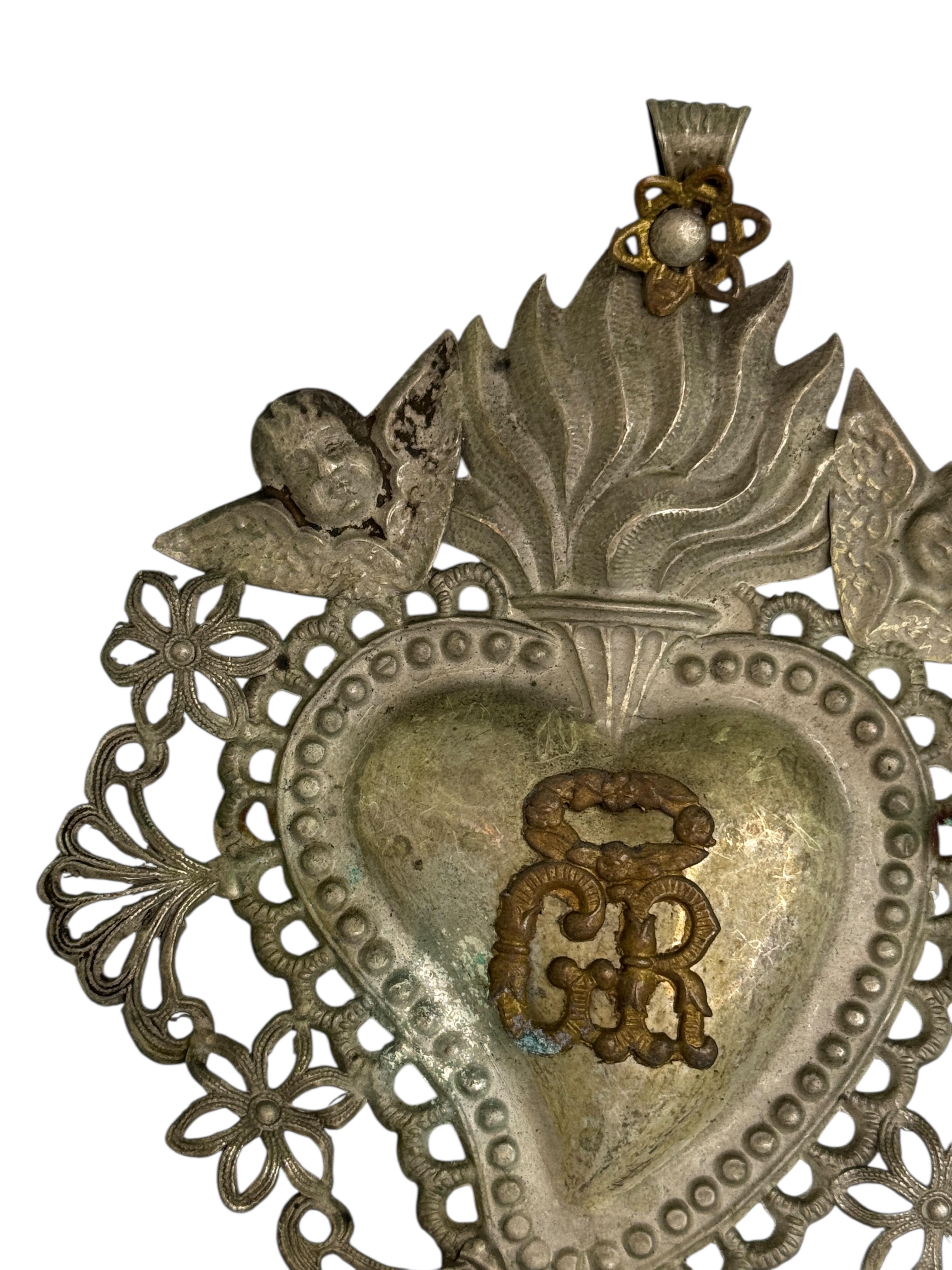 italien Magnifique évoto du Sacré-Cœur avec ange chérubin, européen ancien, années 1890 en vente