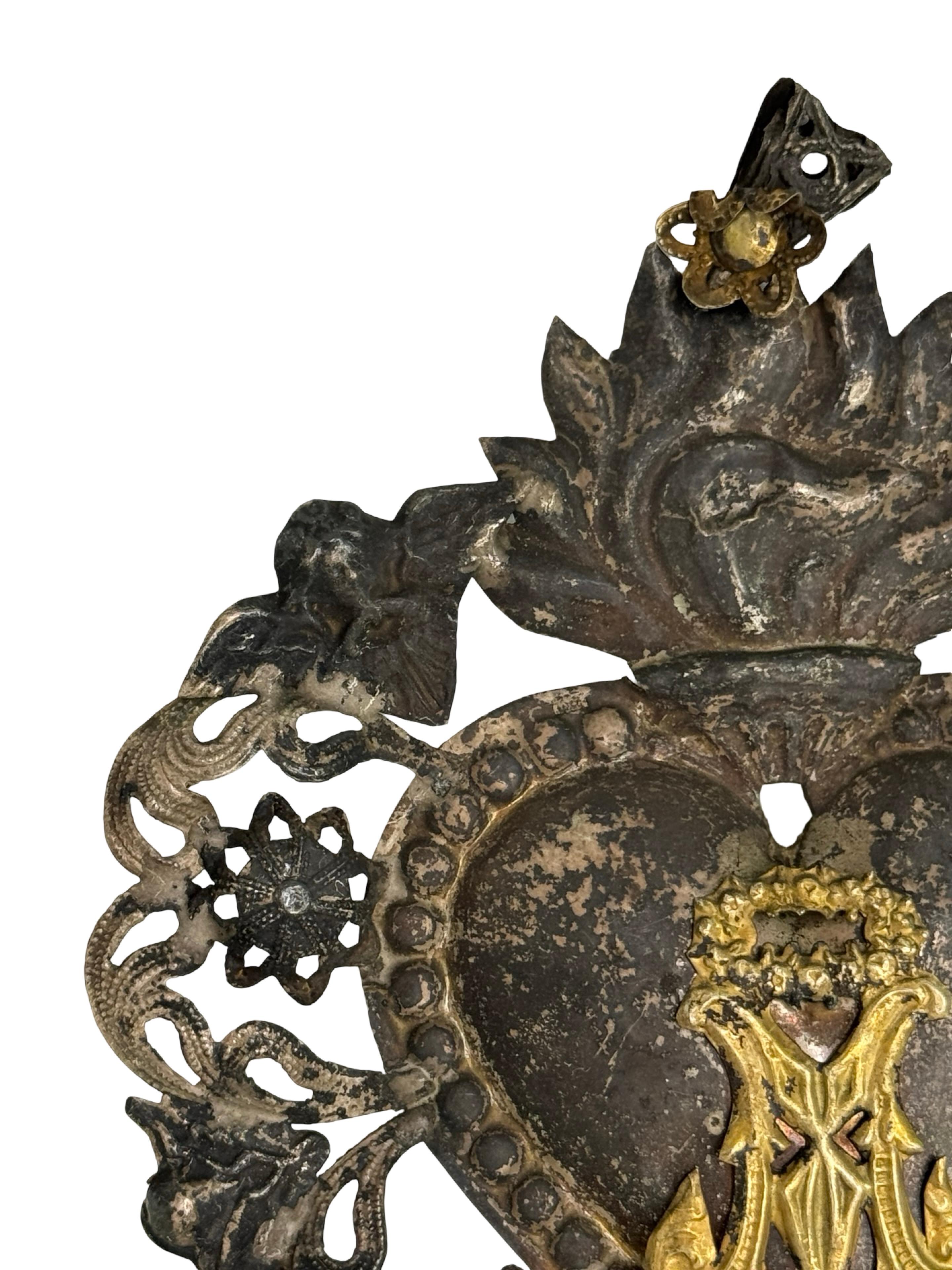 Beautiful Silver Sacred Heart Ex Voto with Cherub Angel, Antique ...