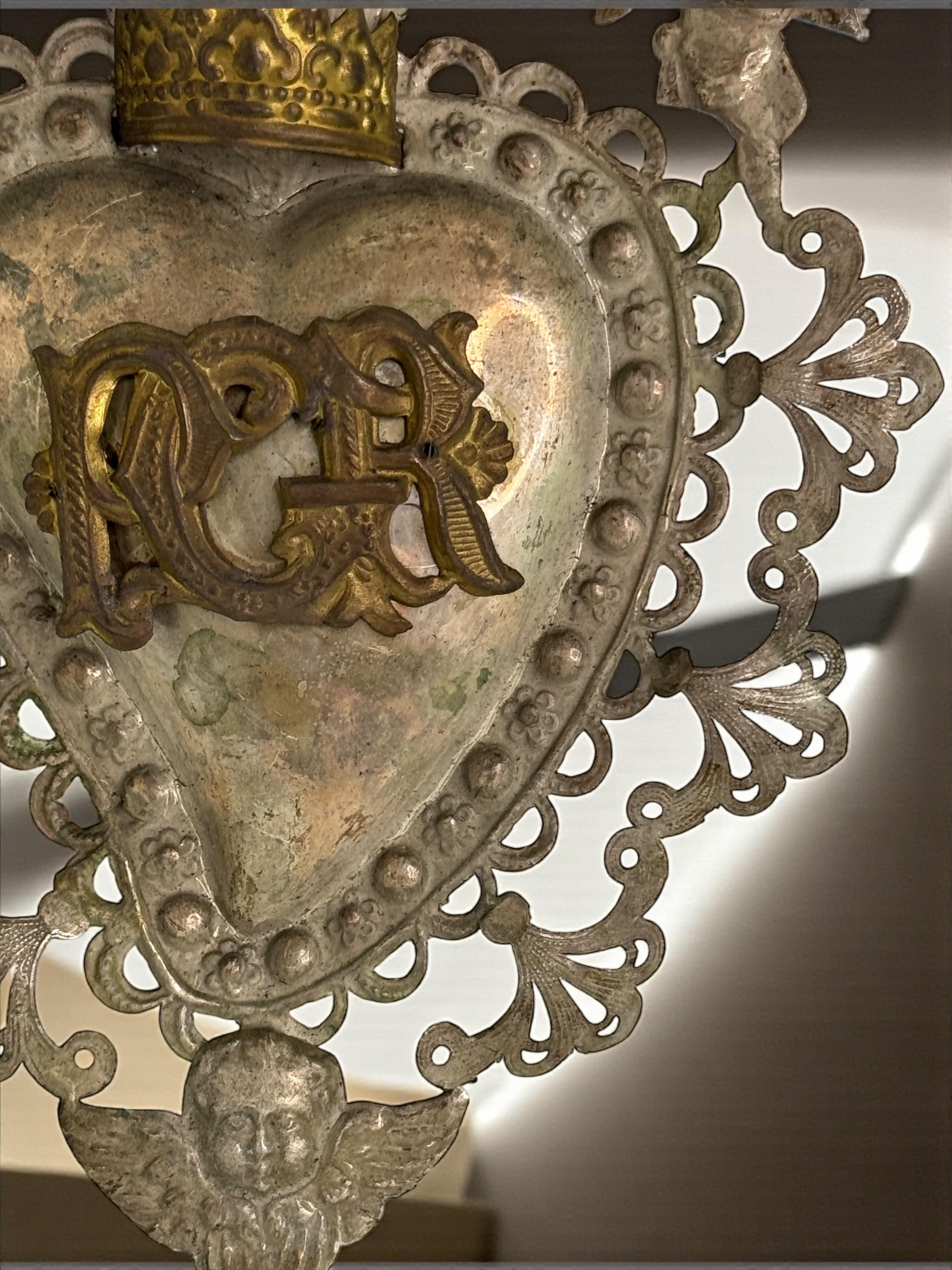 Magnifique évoto du Sacré-Cœur avec ange chérubin, européen ancien, années 1900 en vente 3