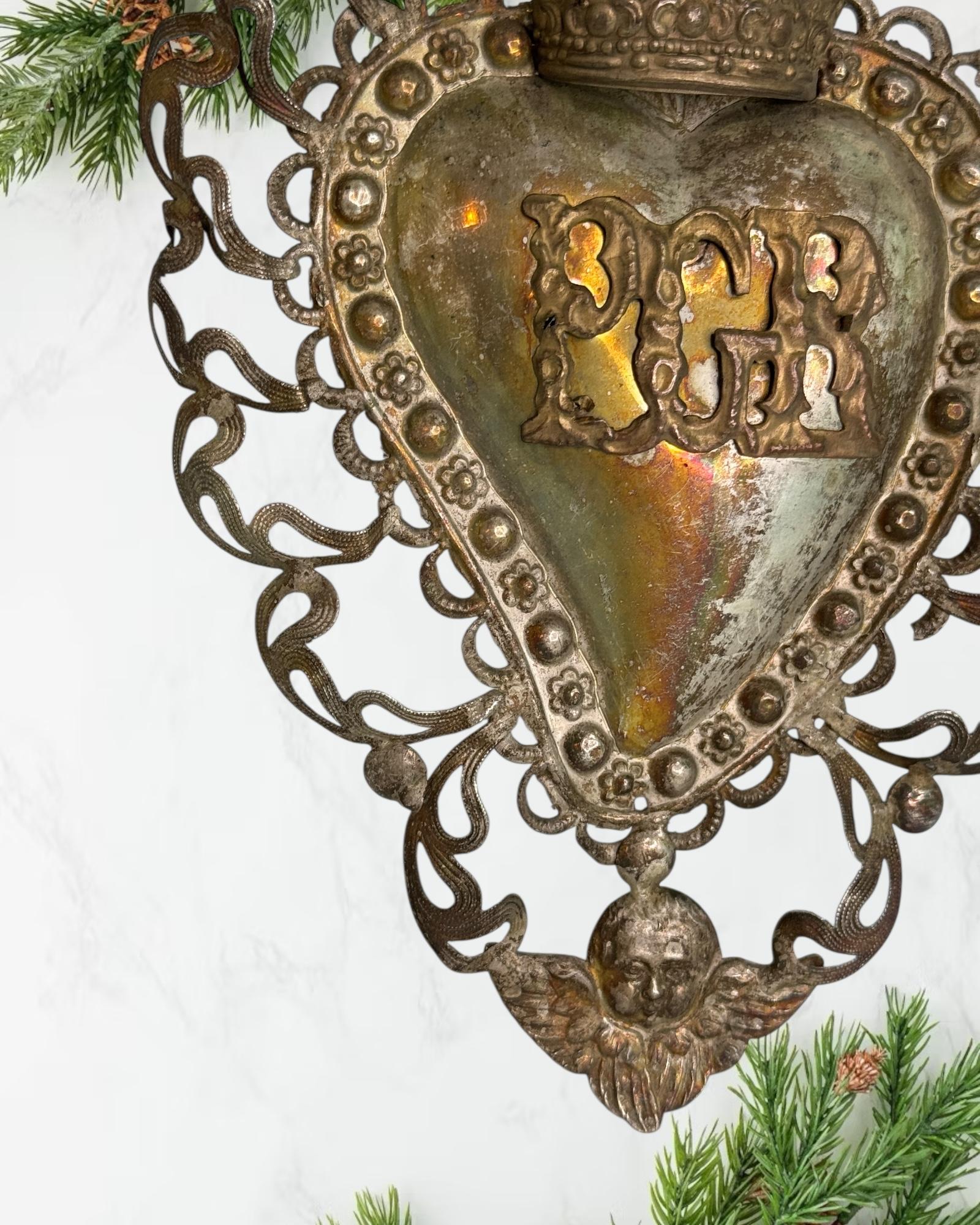 Magnifique évoto du Sacré-Cœur avec ange chérubin, européen ancien, années 1900 en vente 3