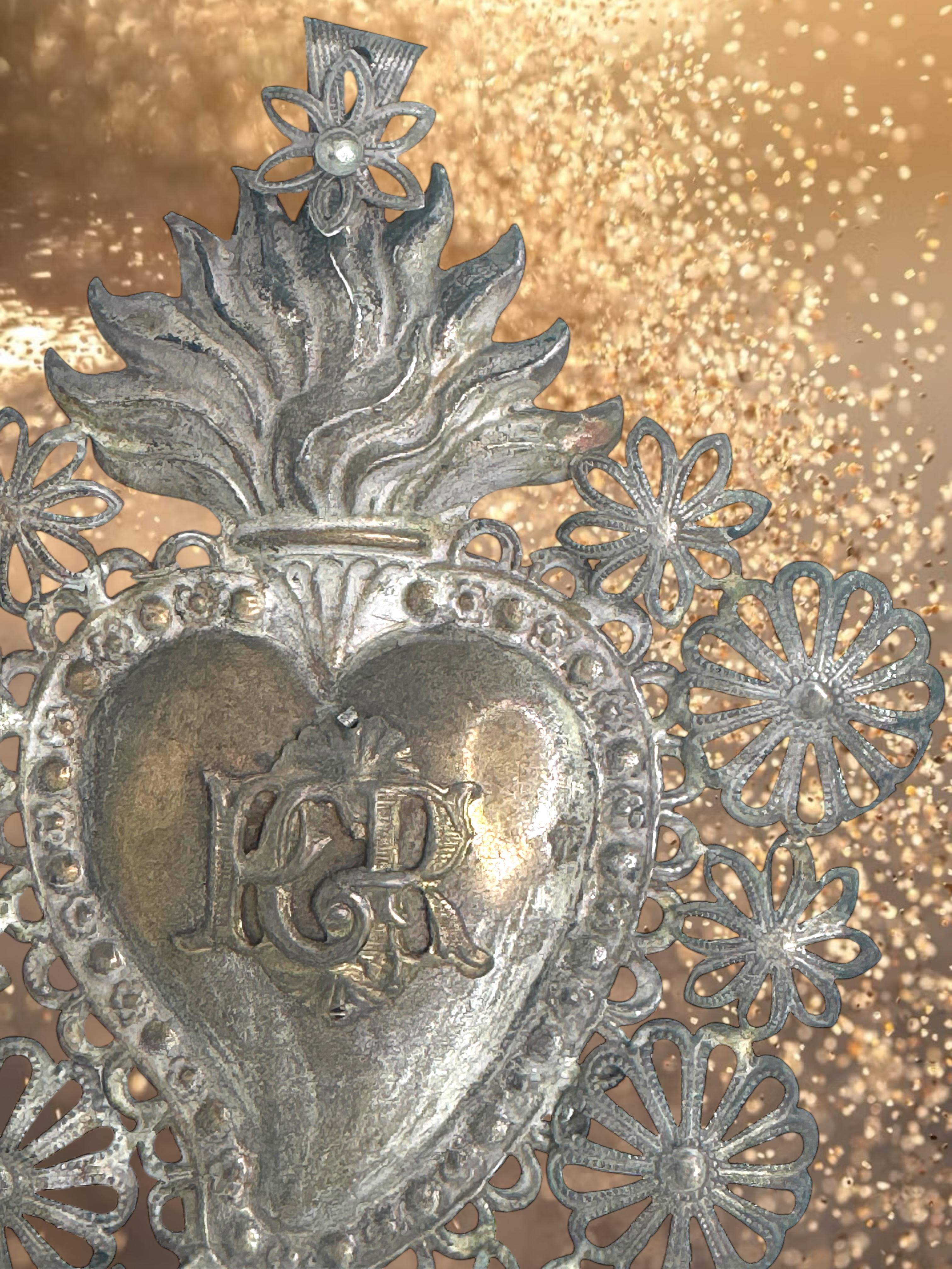 Magnifique évoto du Sacré-Cœur avec ange chérubin, européen ancien, années 1900 en vente 3