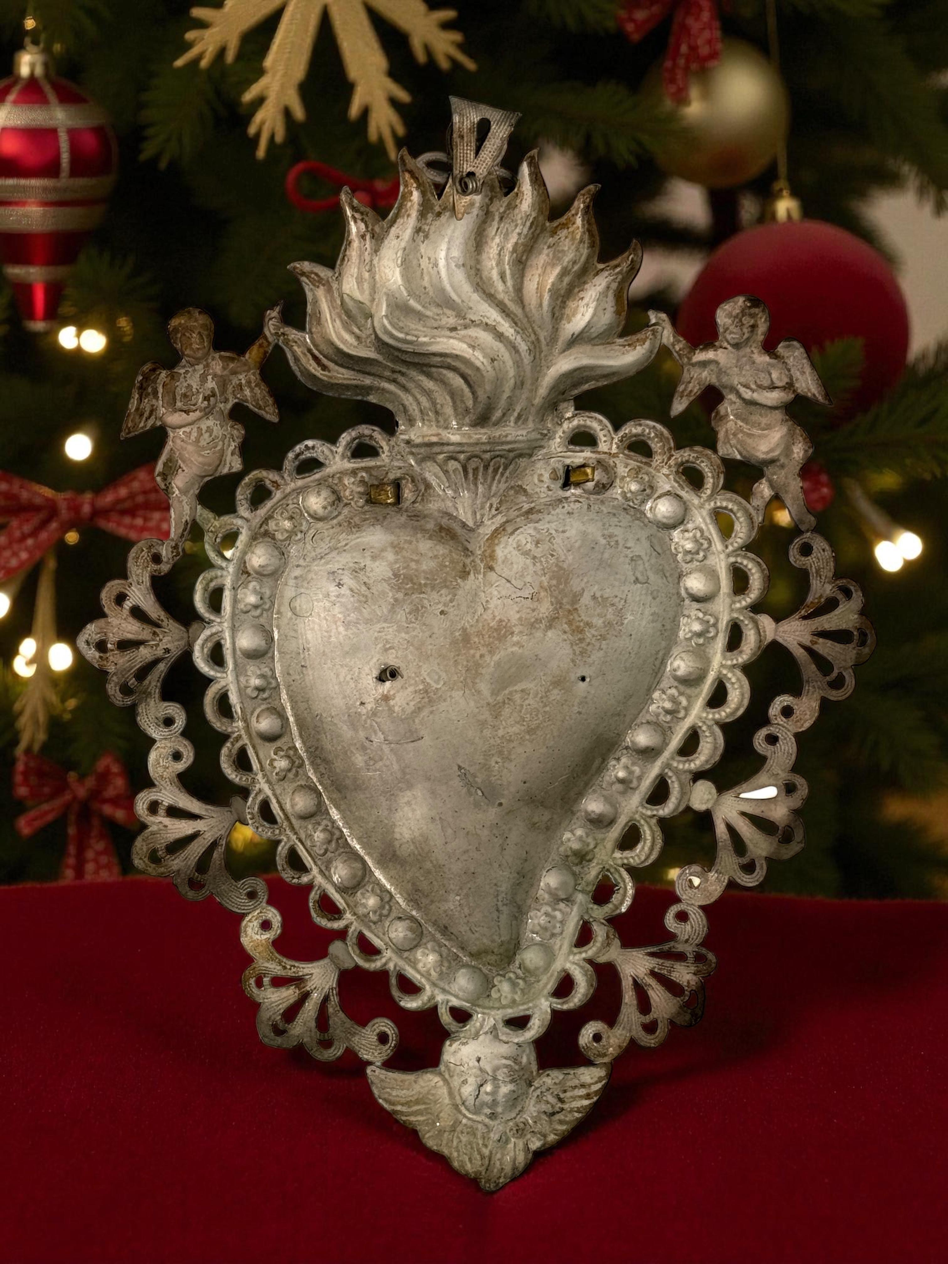 Magnifique évoto du Sacré-Cœur avec ange chérubin, européen ancien, années 1900 en vente 4