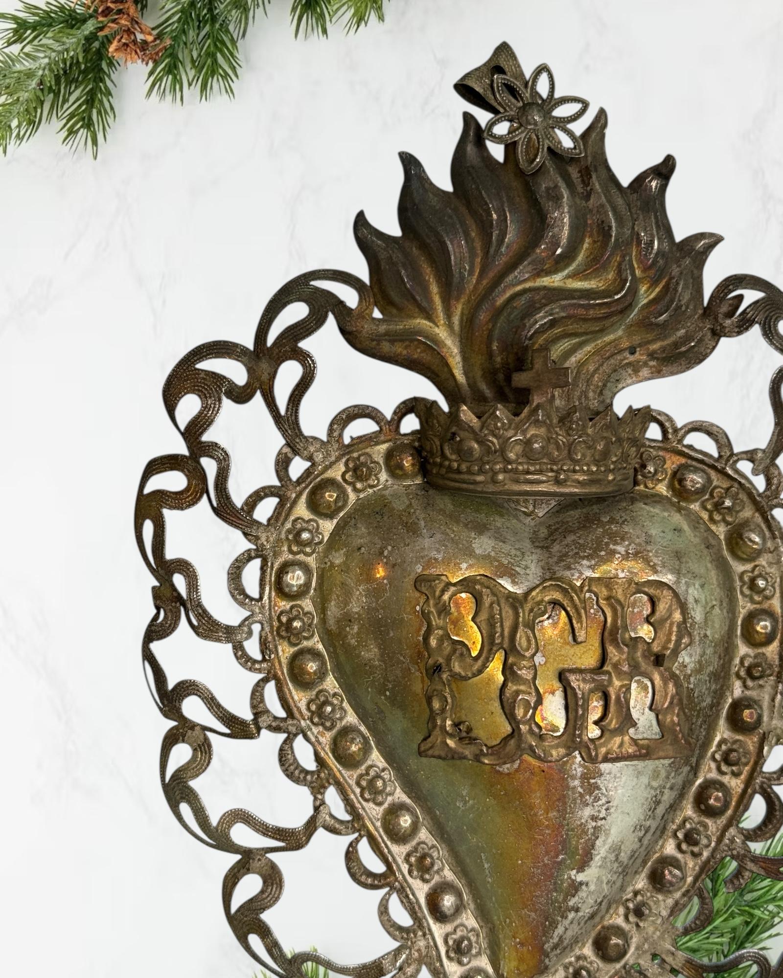 Magnifique évoto du Sacré-Cœur avec ange chérubin, européen ancien, années 1900 en vente 4