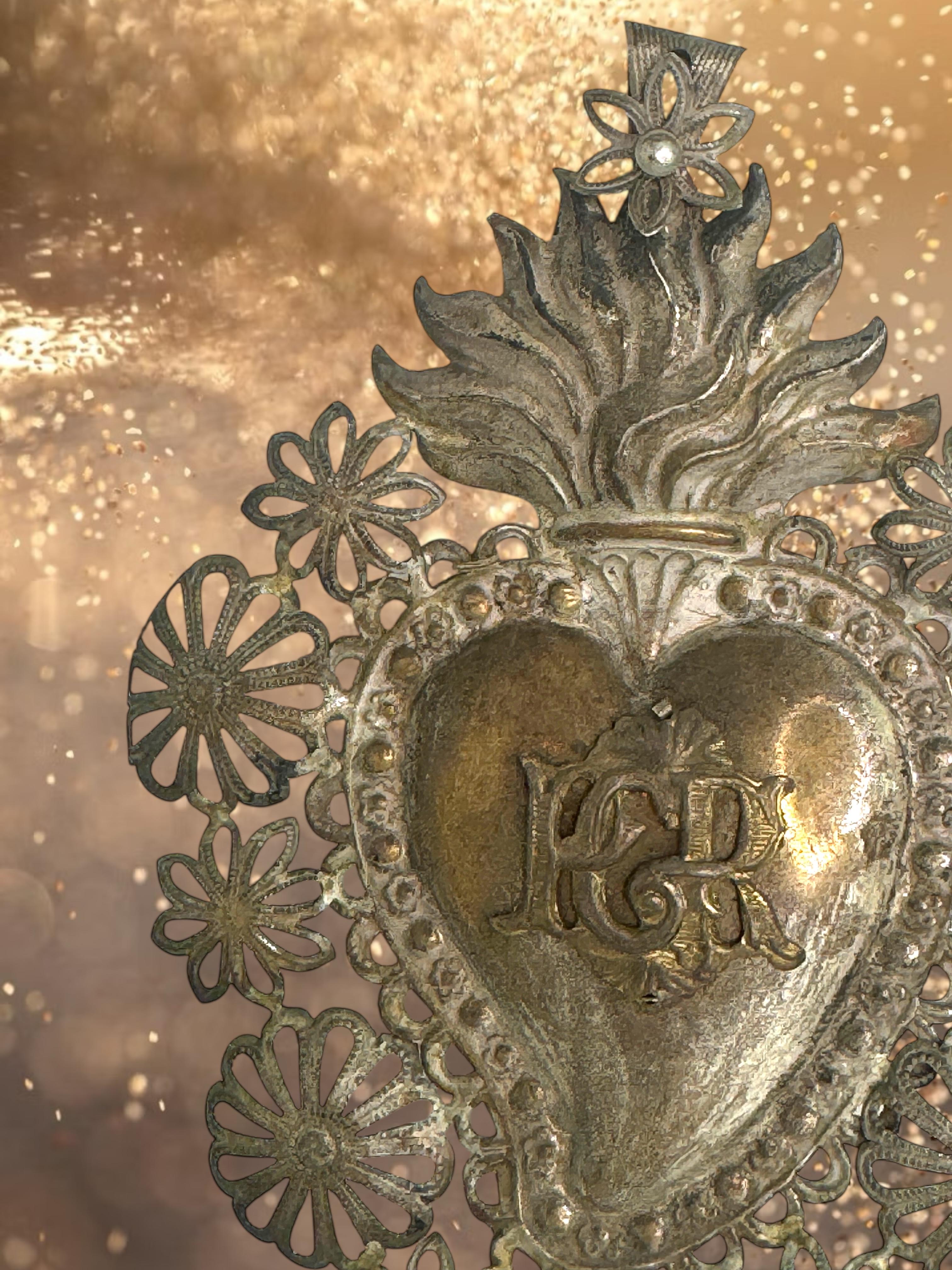 Magnifique évoto du Sacré-Cœur avec ange chérubin, européen ancien, années 1900 en vente 4