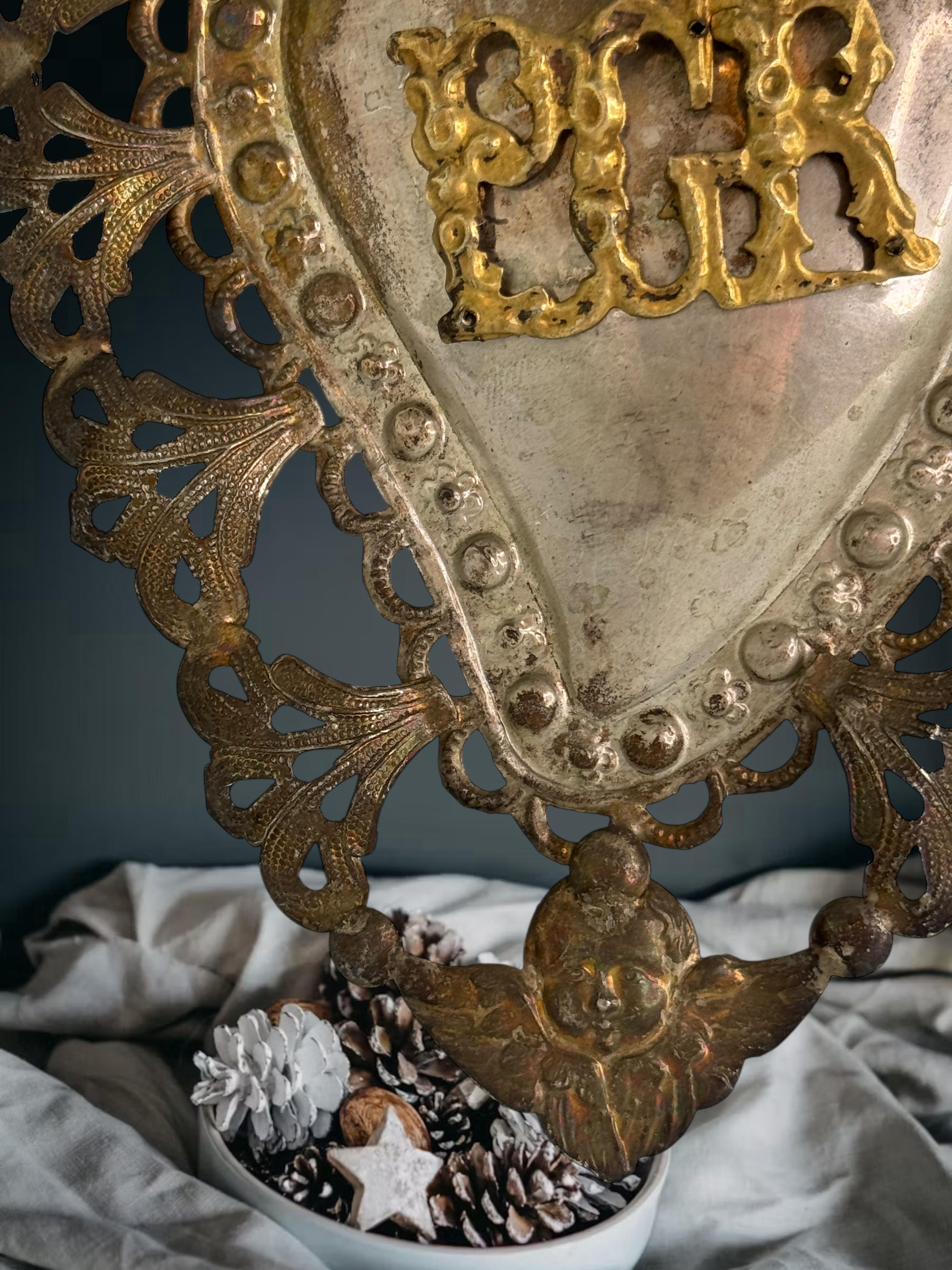 Magnifique évoto du Sacré-Cœur avec ange chérubin, européen ancien, années 1900 en vente 5