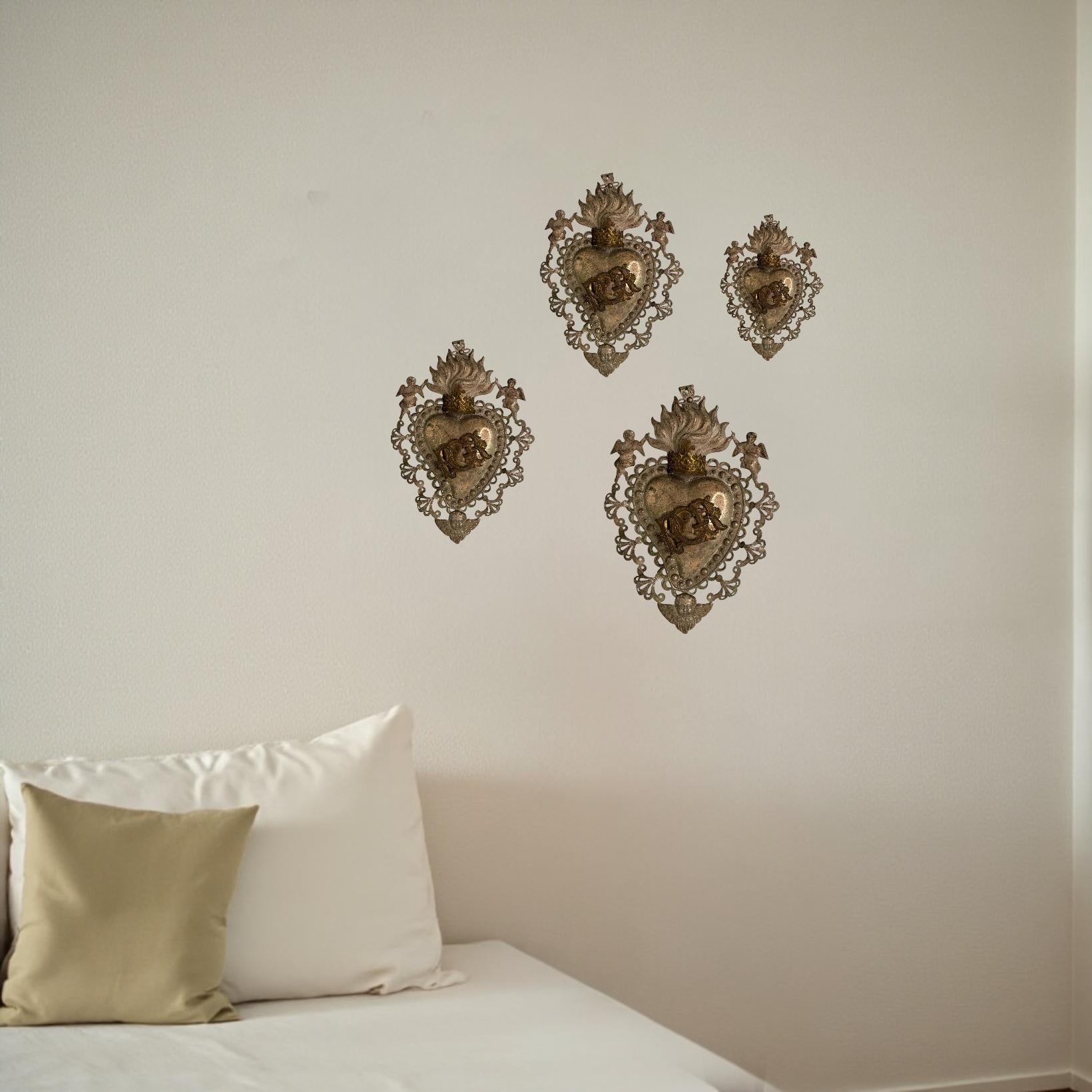 Magnifique évoto du Sacré-Cœur avec ange chérubin, européen ancien, années 1900 en vente 6