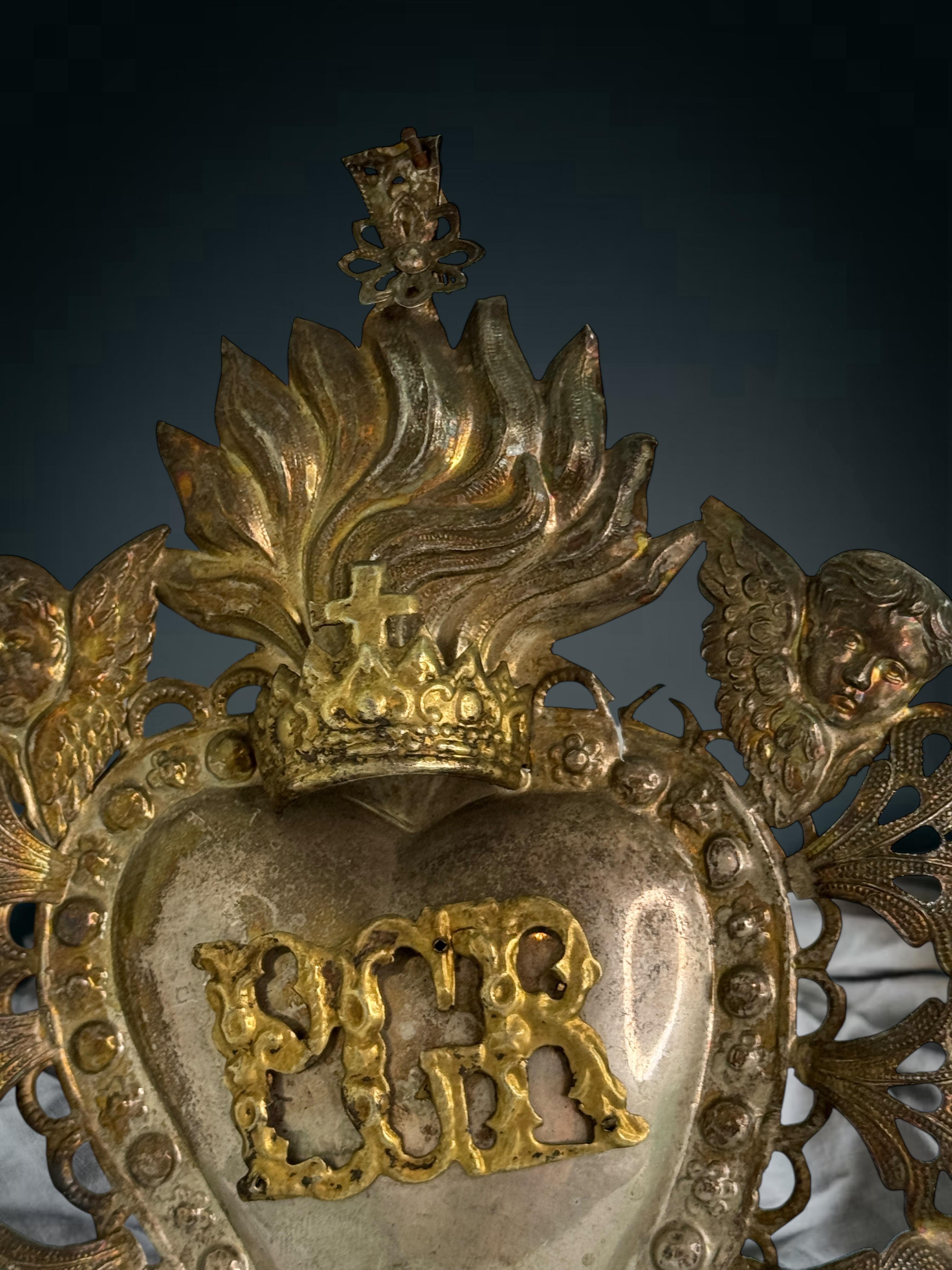 Magnifique évoto du Sacré-Cœur avec ange chérubin, européen ancien, années 1900 en vente 6