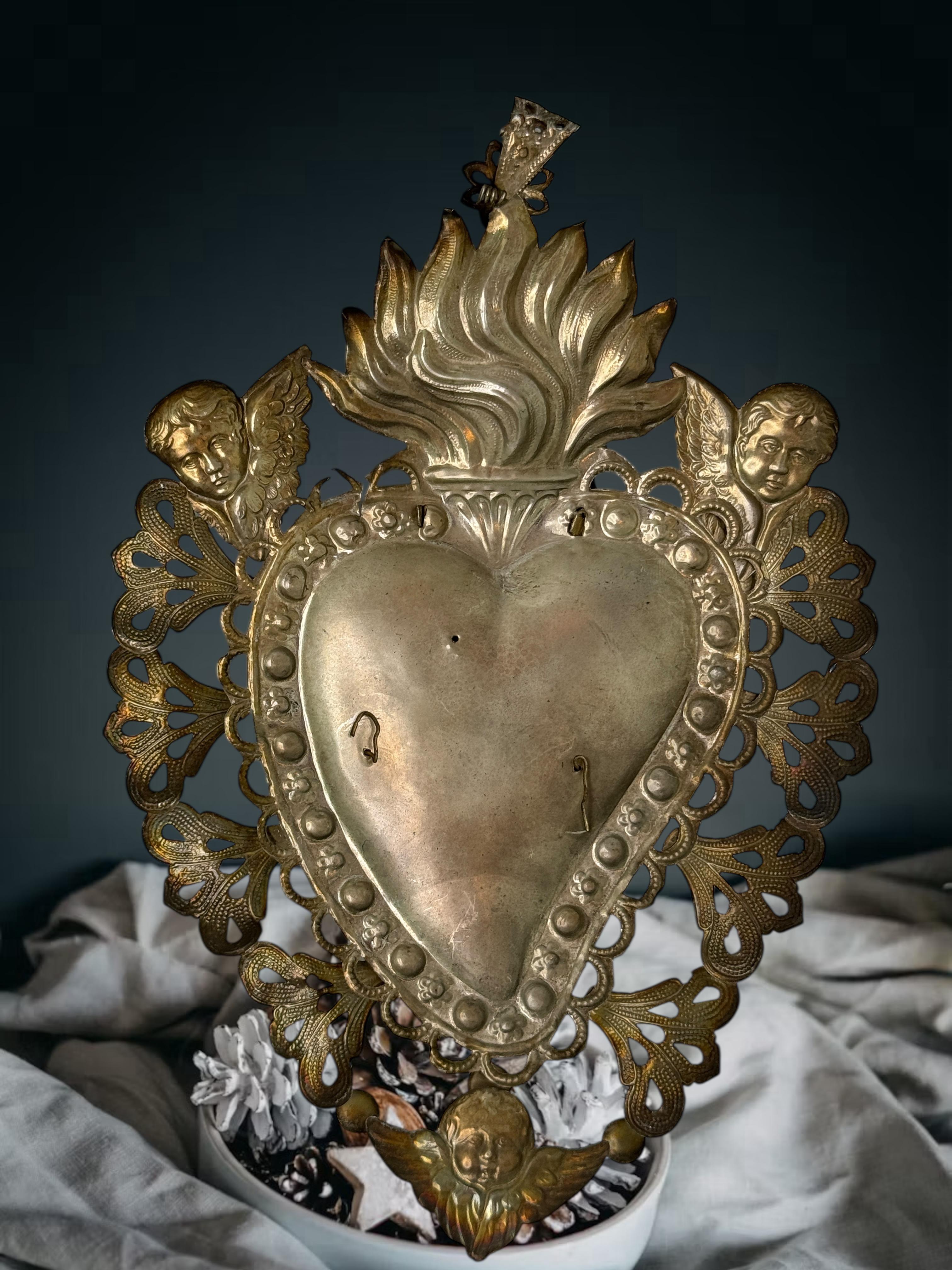 Magnifique évoto du Sacré-Cœur avec ange chérubin, européen ancien, années 1900 en vente 8