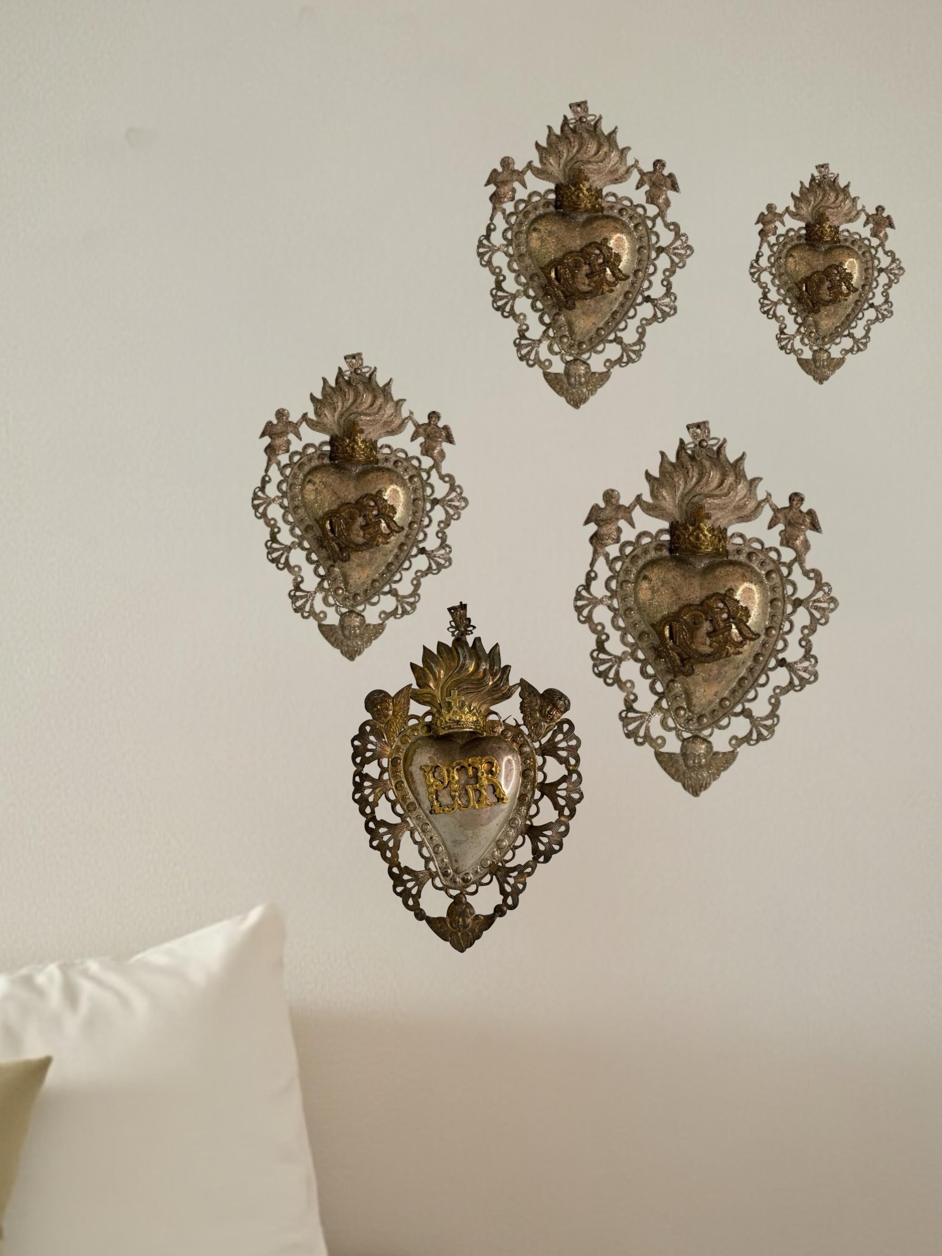 Magnifique évoto du Sacré-Cœur avec ange chérubin, européen ancien, années 1900 en vente 9