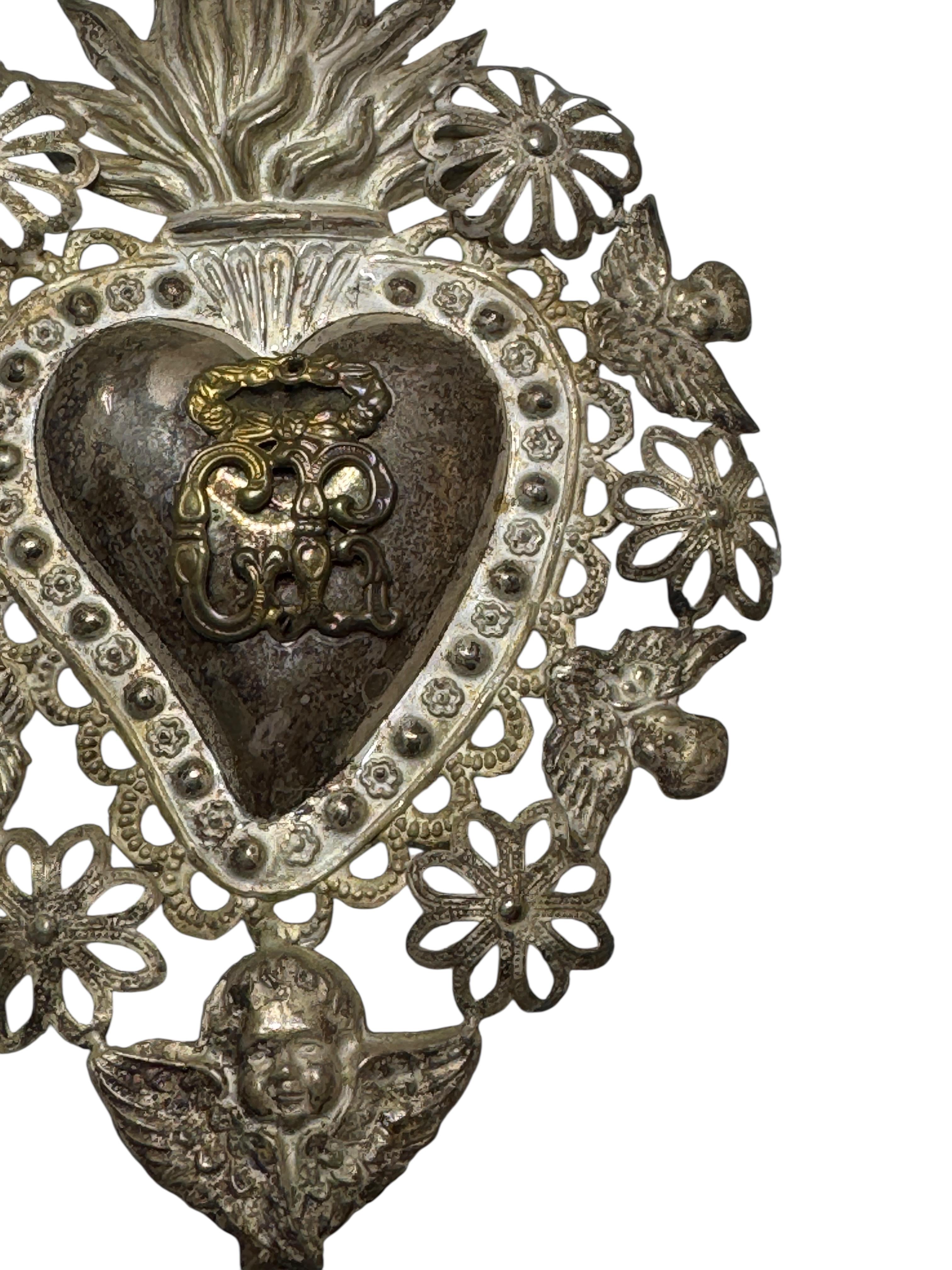 Art nouveau Magnifique évoto du Sacré-Cœur avec ange chérubin, européen ancien, années 1900 en vente