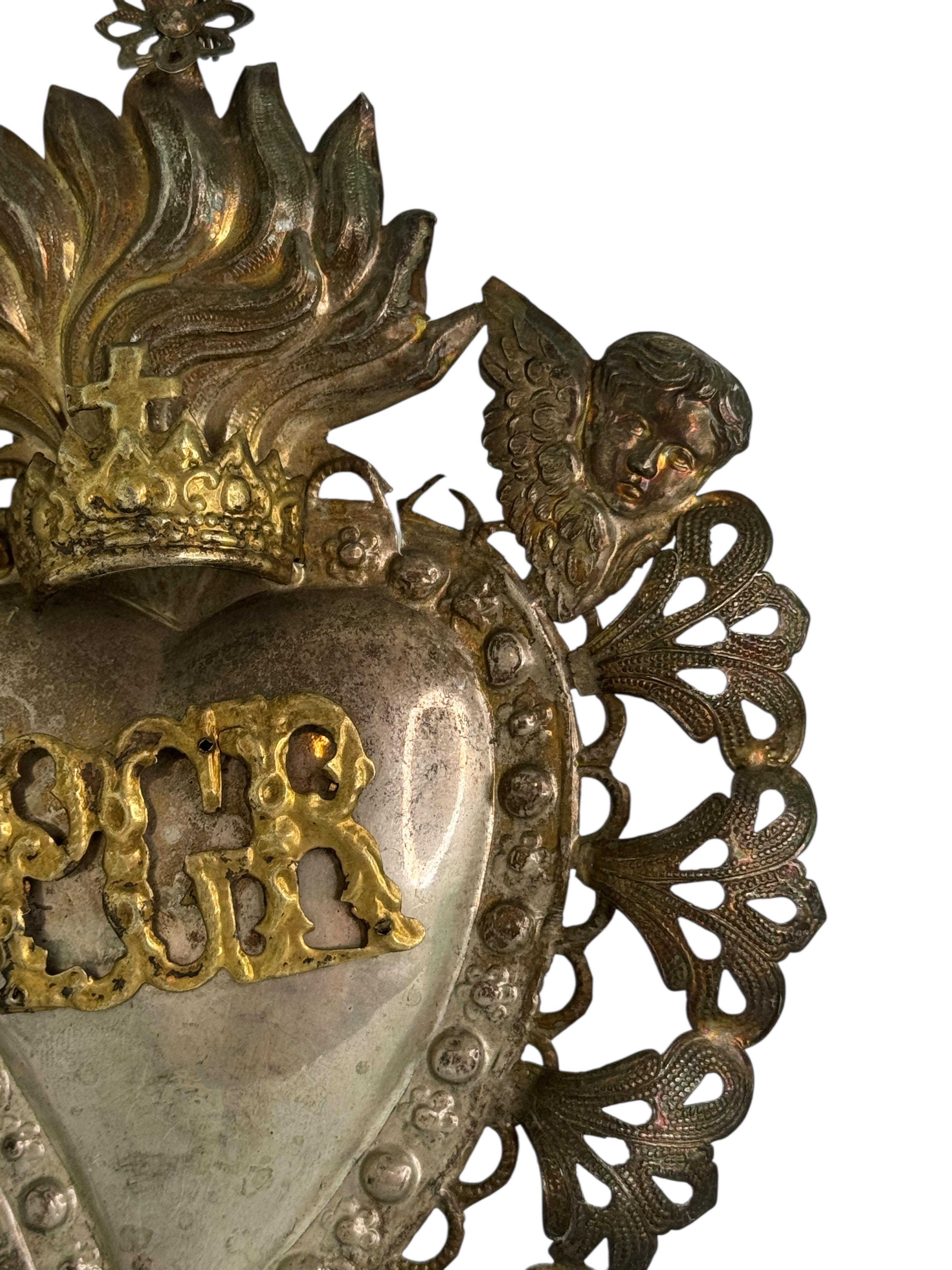 Art nouveau Magnifique évoto du Sacré-Cœur avec ange chérubin, européen ancien, années 1900 en vente