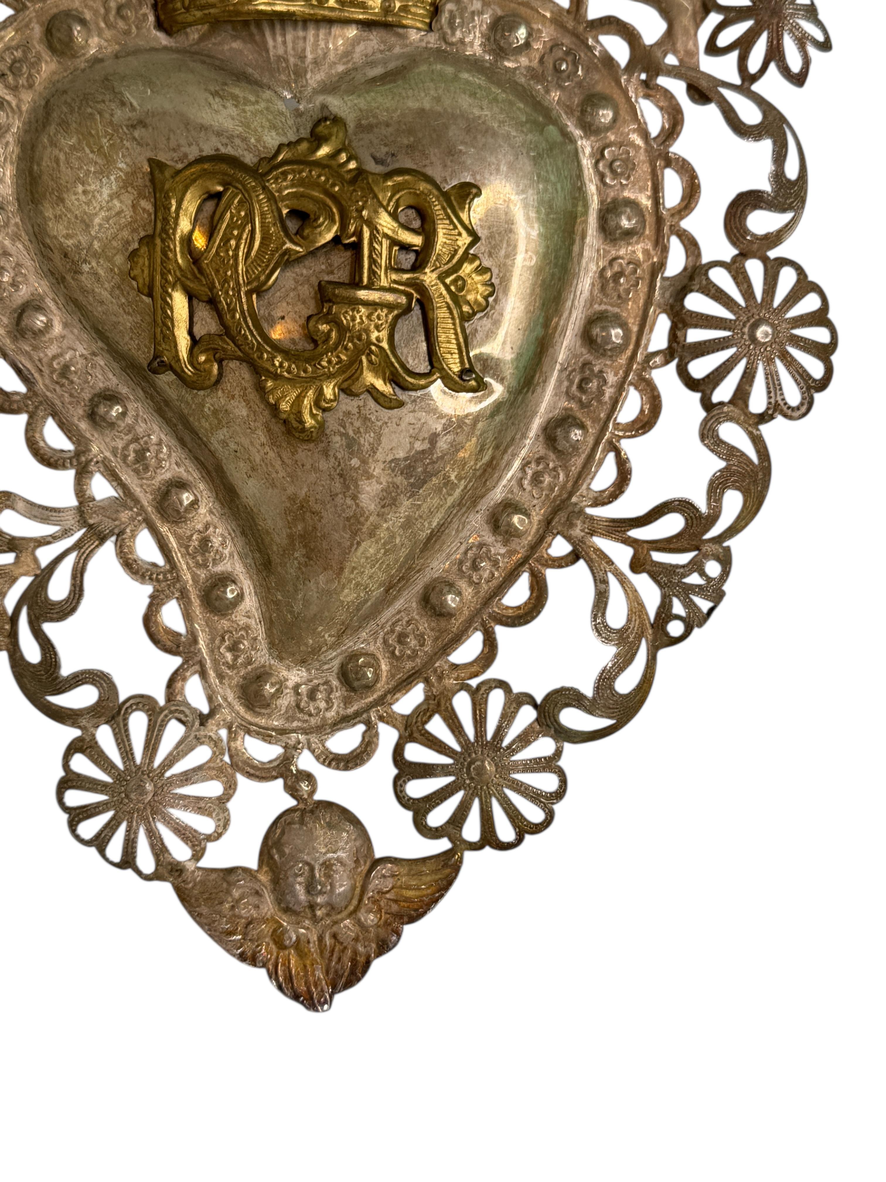 Art nouveau Magnifique évoto du Sacré-Cœur avec ange chérubin, européen ancien, années 1900 en vente