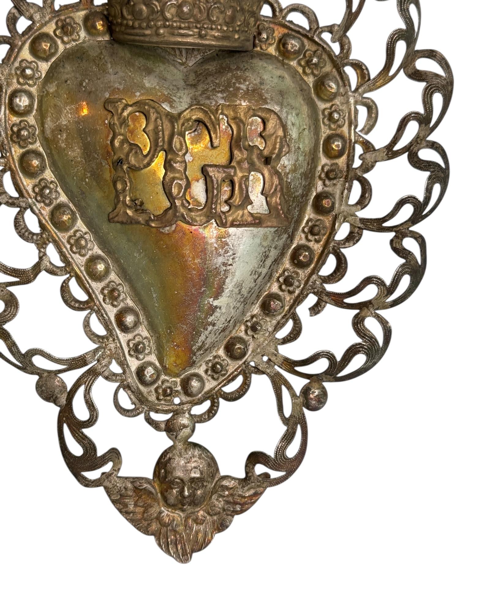 Art nouveau Magnifique évoto du Sacré-Cœur avec ange chérubin, européen ancien, années 1900 en vente