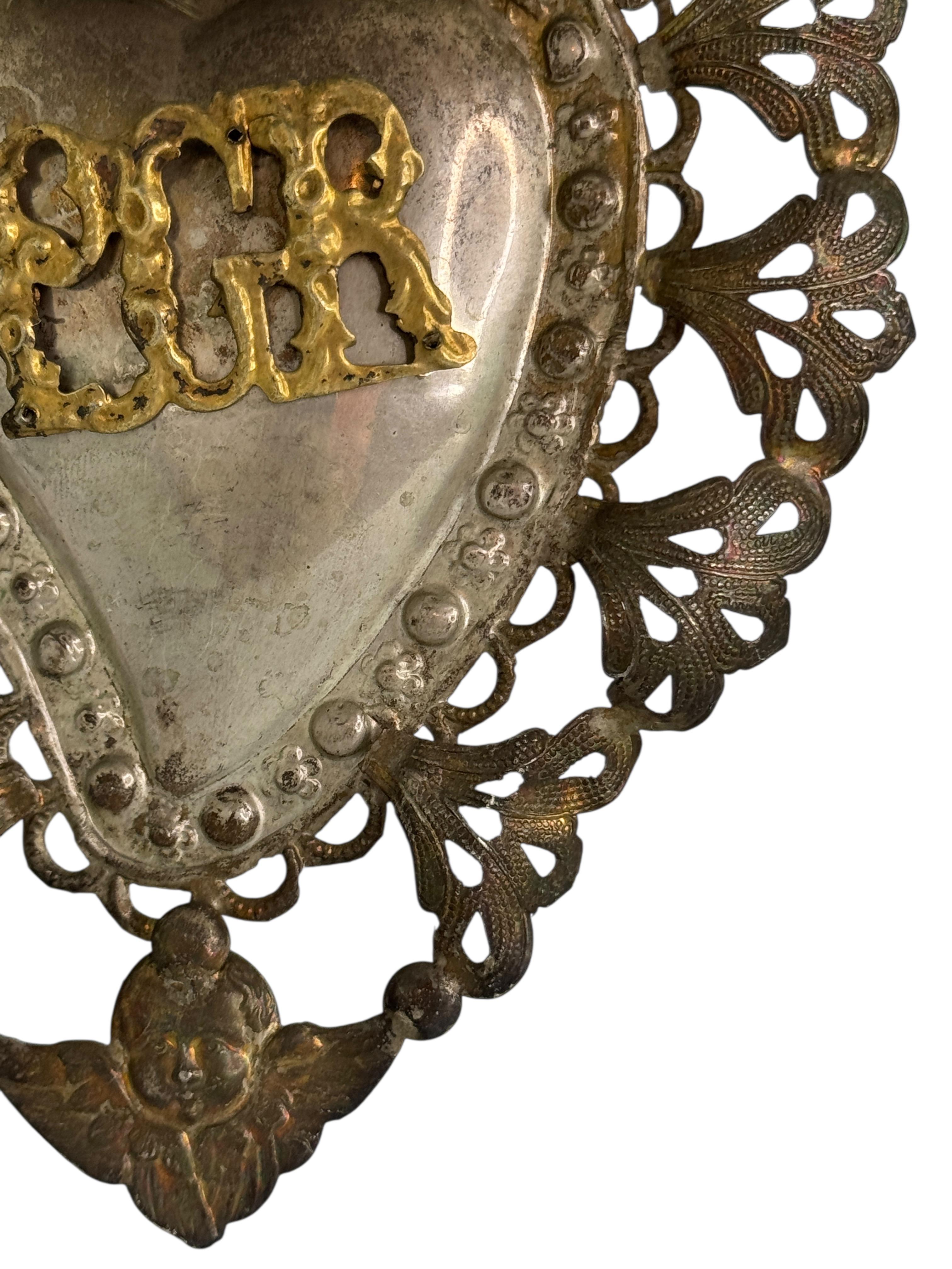 italien Magnifique évoto du Sacré-Cœur avec ange chérubin, européen ancien, années 1900 en vente