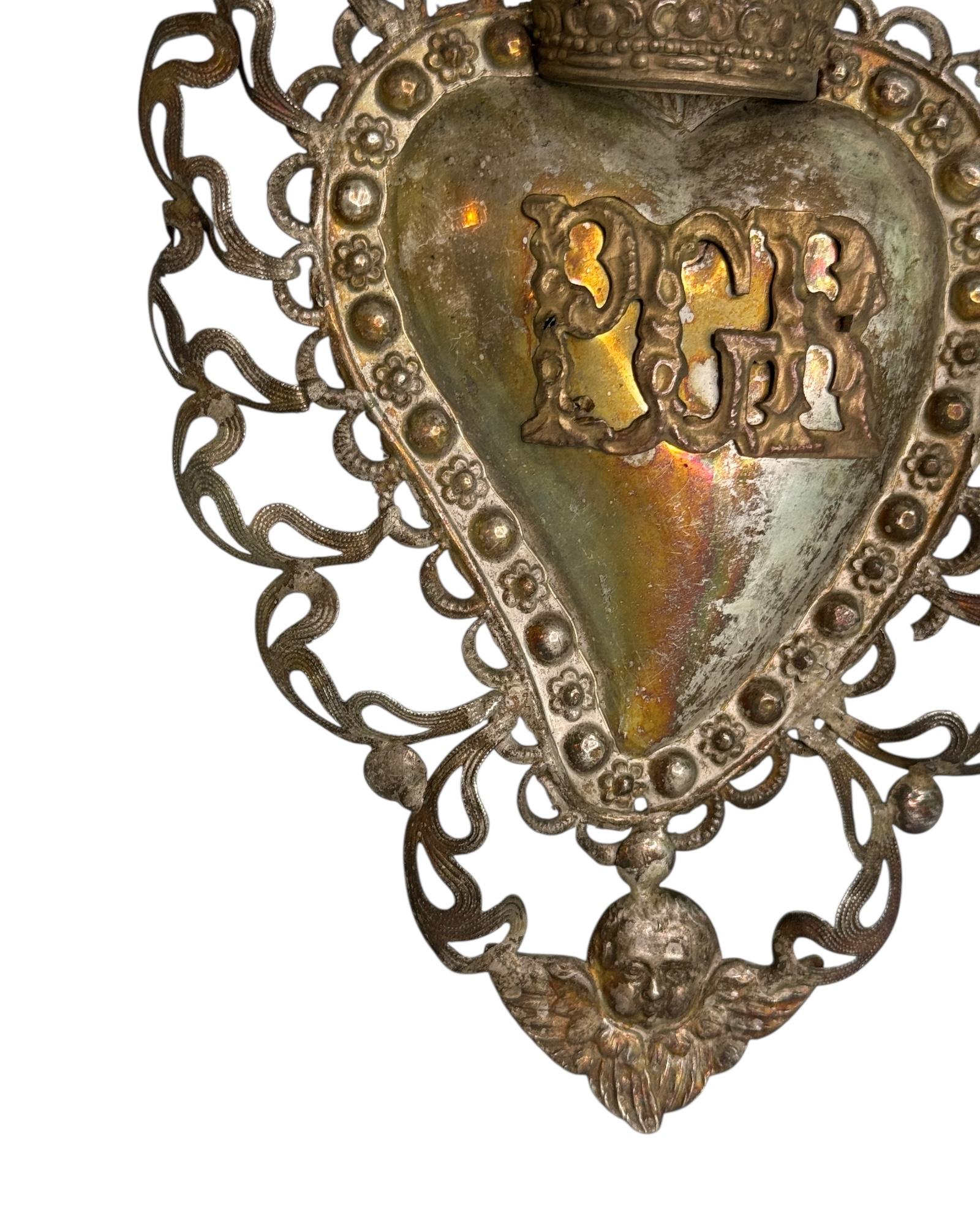 italien Magnifique évoto du Sacré-Cœur avec ange chérubin, européen ancien, années 1900 en vente