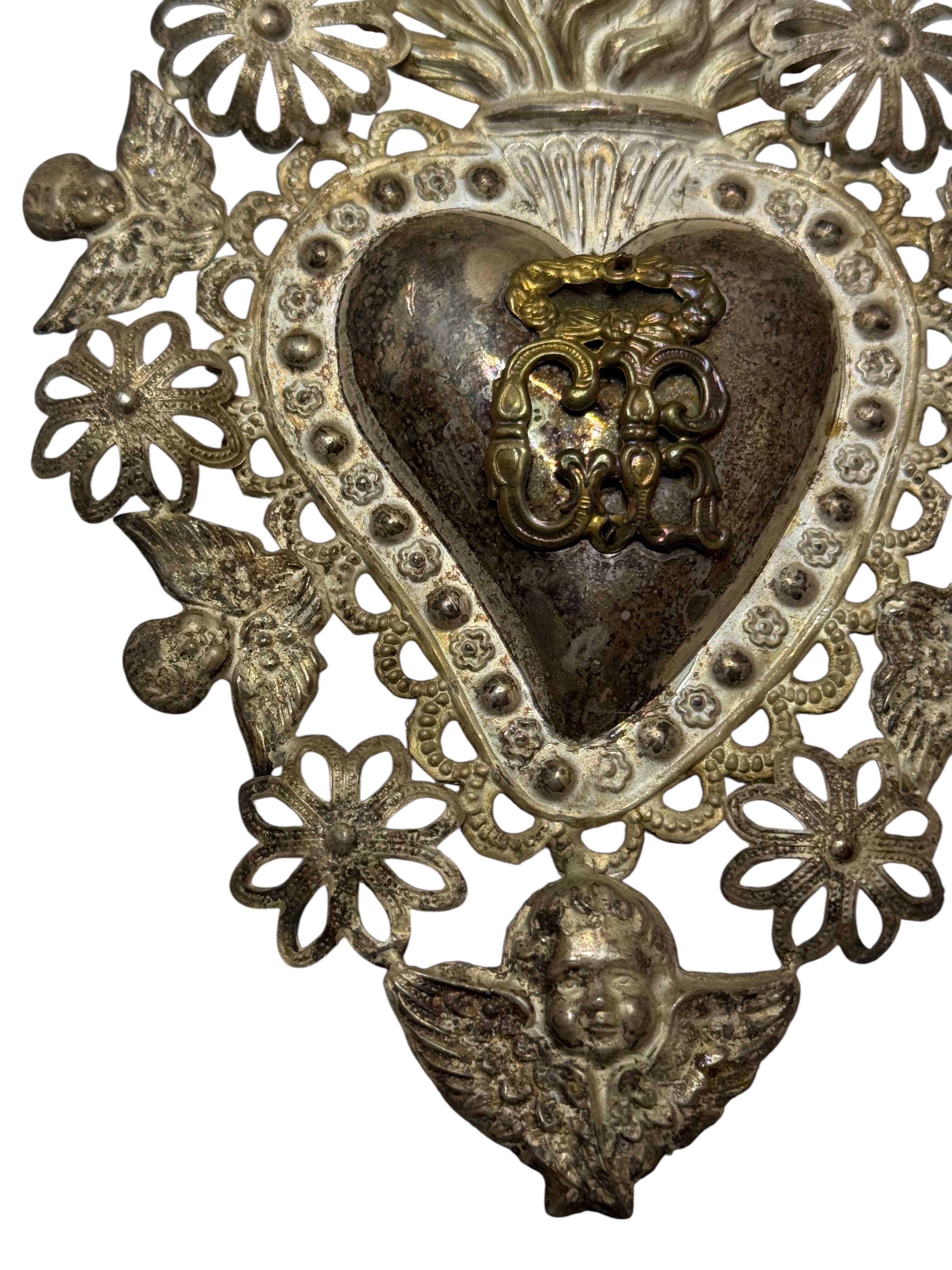 Magnifique évoto du Sacré-Cœur avec ange chérubin, européen ancien, années 1900 Bon état - En vente à Nuernberg, DE