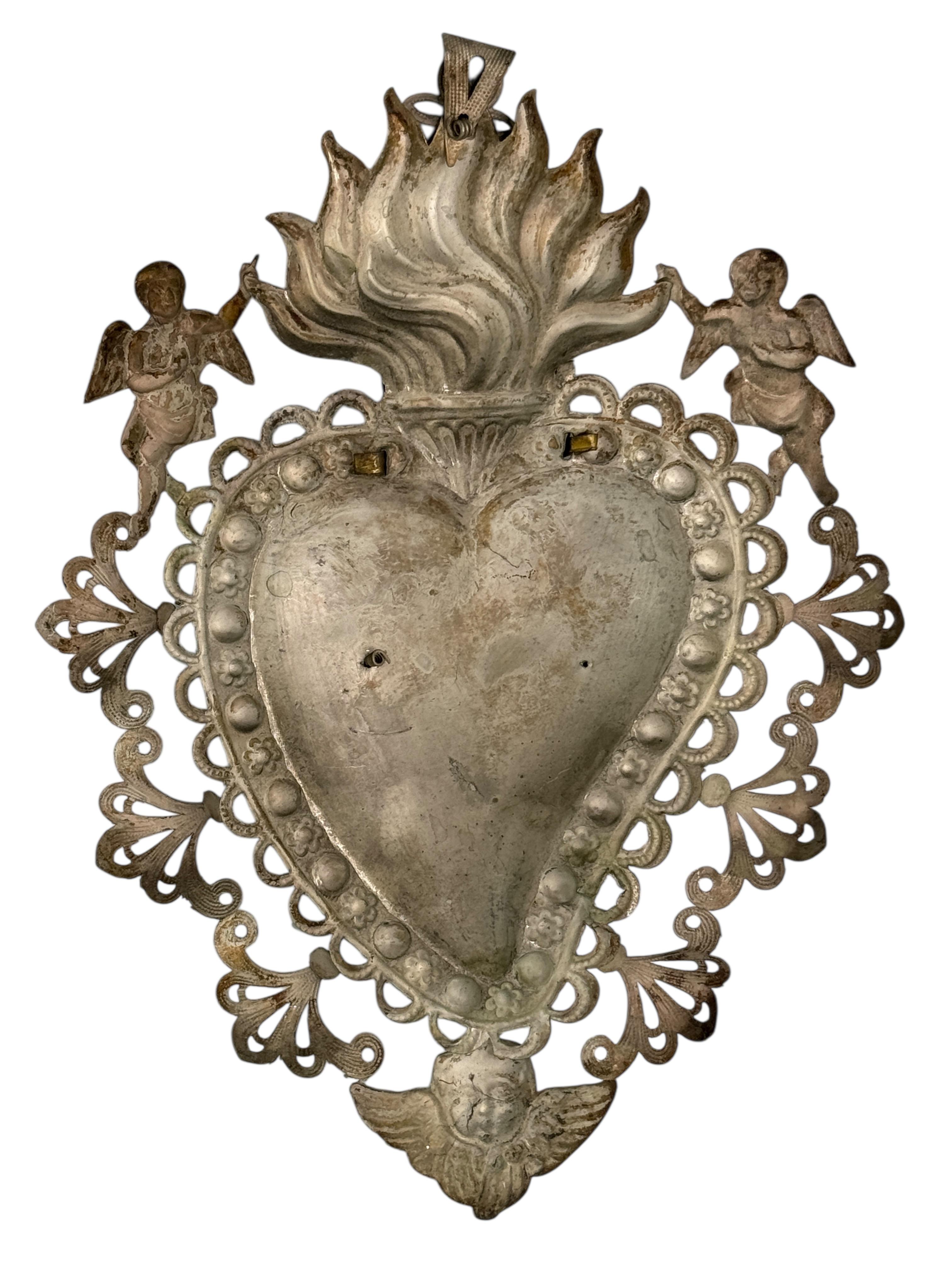 Magnifique évoto du Sacré-Cœur avec ange chérubin, européen ancien, années 1900 Bon état - En vente à Nuernberg, DE