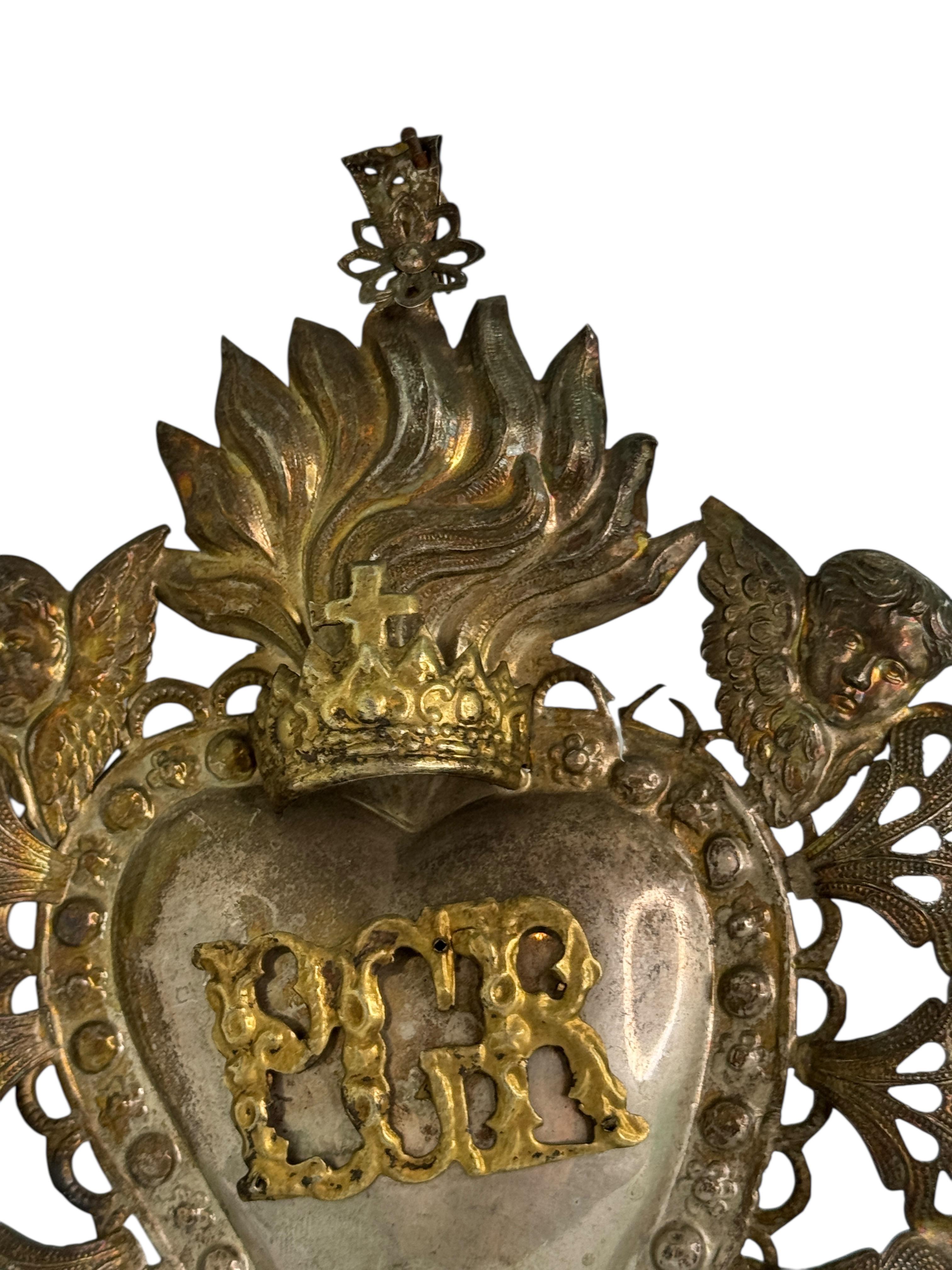 Magnifique évoto du Sacré-Cœur avec ange chérubin, européen ancien, années 1900 Bon état - En vente à Nuernberg, DE