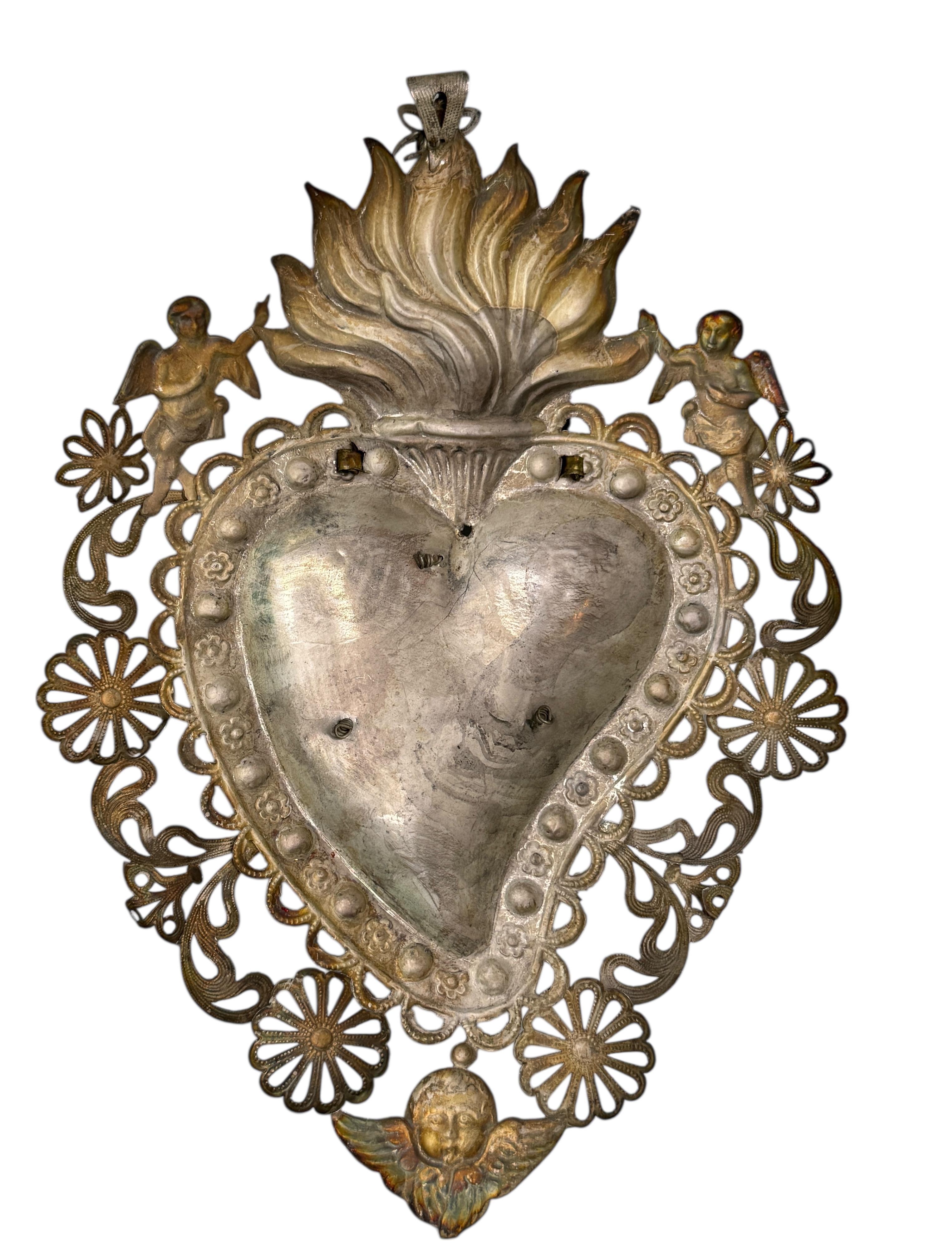 Magnifique évoto du Sacré-Cœur avec ange chérubin, européen ancien, années 1900 Bon état - En vente à Nuernberg, DE