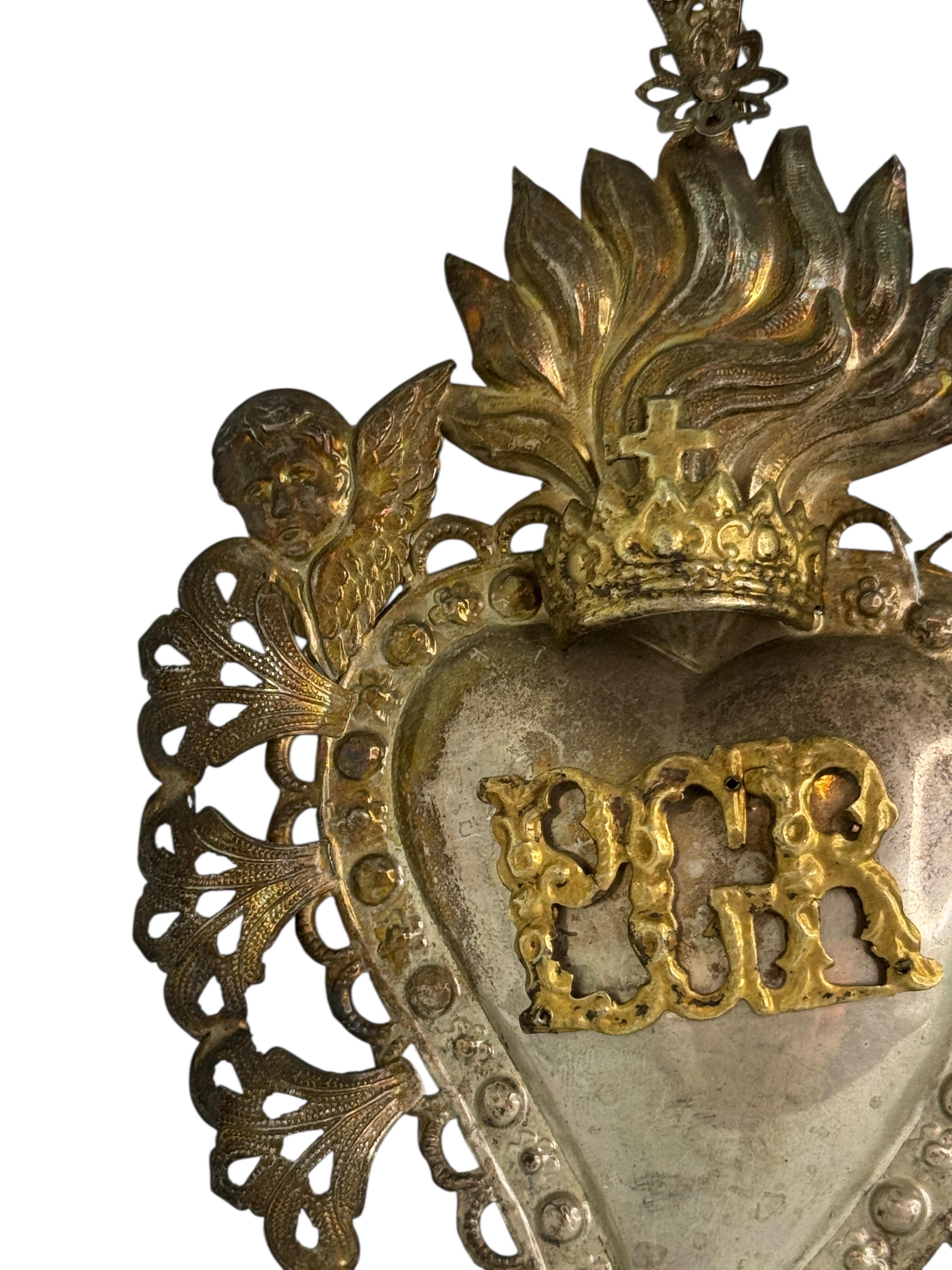 20ième siècle Magnifique évoto du Sacré-Cœur avec ange chérubin, européen ancien, années 1900 en vente