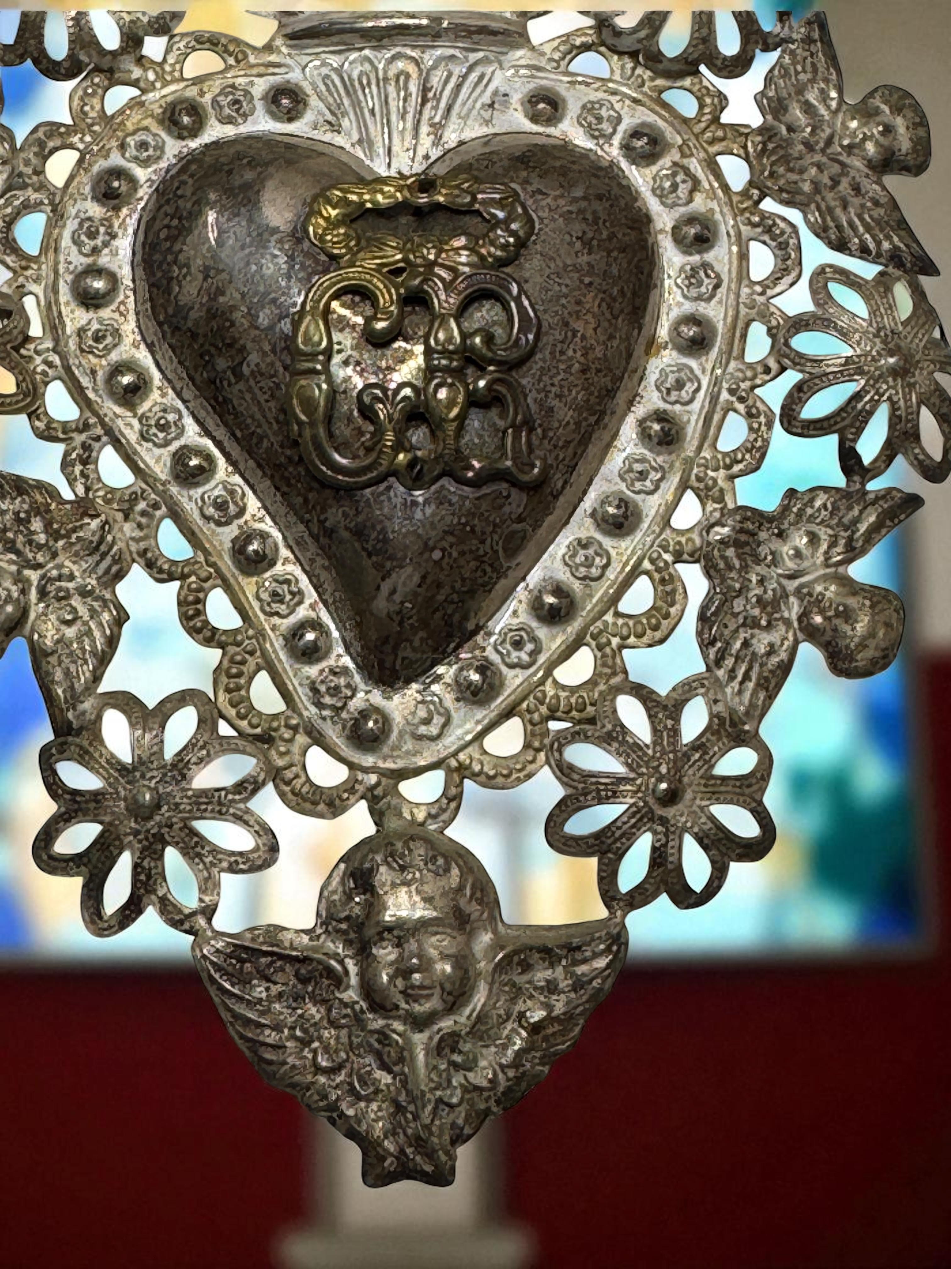 Magnifique évoto du Sacré-Cœur avec ange chérubin, européen ancien, années 1900 en vente 1