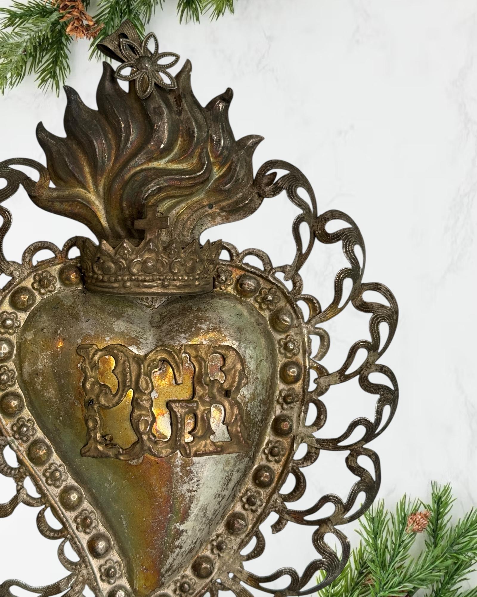 Magnifique évoto du Sacré-Cœur avec ange chérubin, européen ancien, années 1900 en vente 1