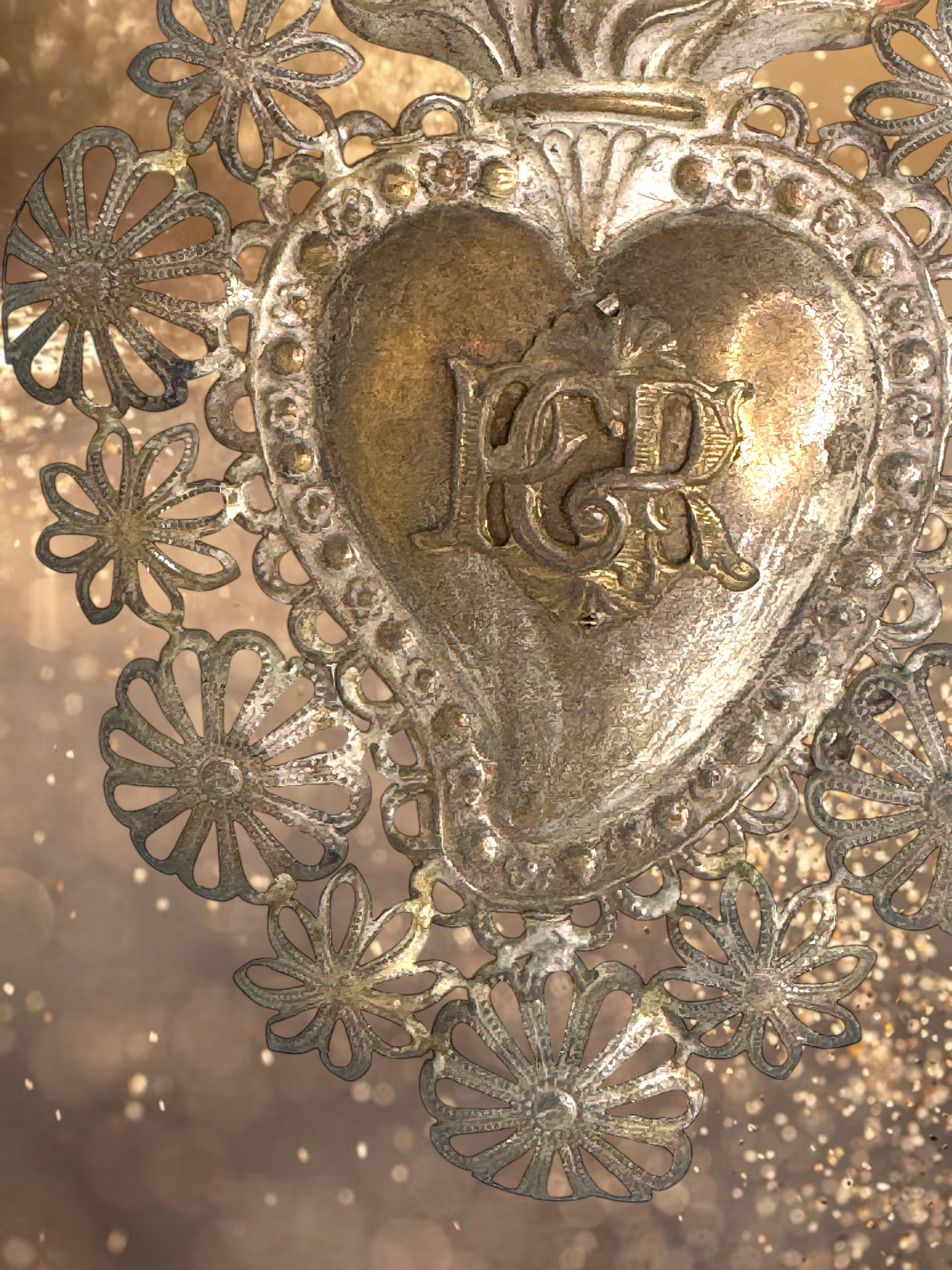 Magnifique évoto du Sacré-Cœur avec ange chérubin, européen ancien, années 1900 en vente 1