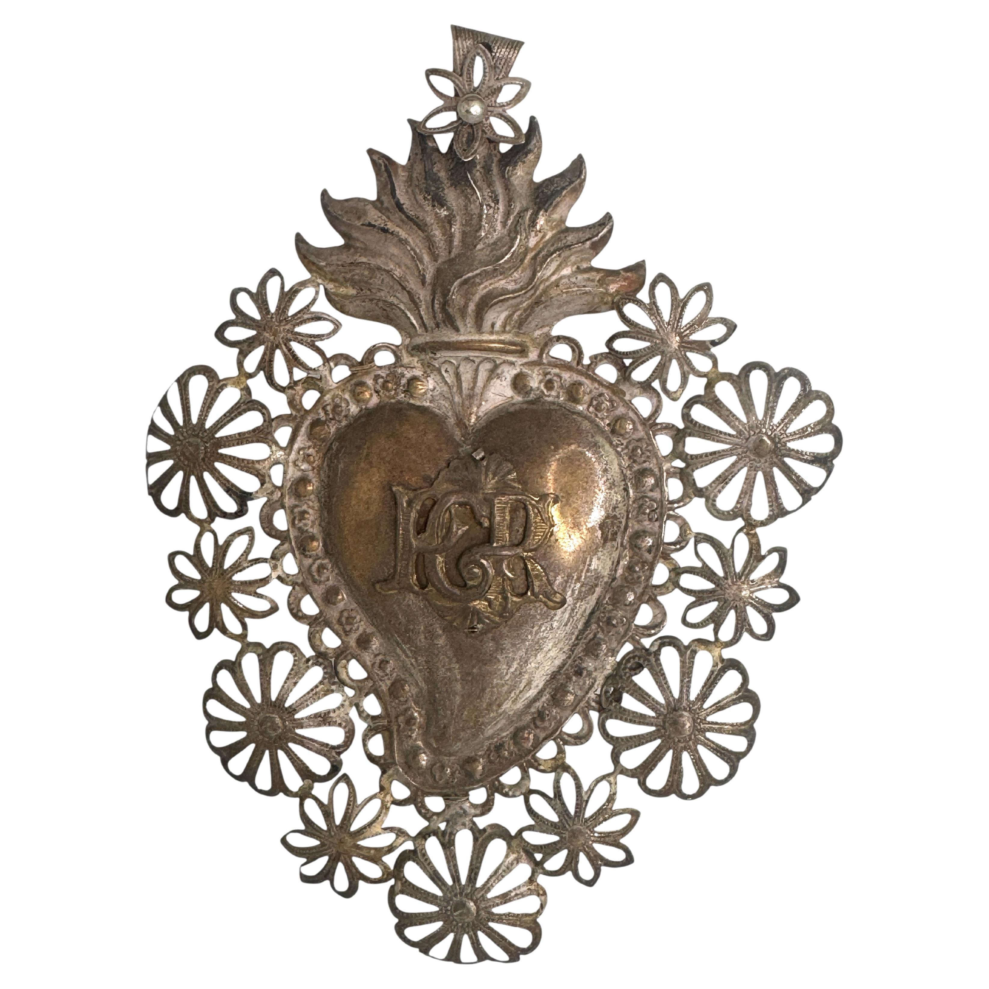 Magnifique évoto du Sacré-Cœur avec ange chérubin, européen ancien, années 1900 en vente