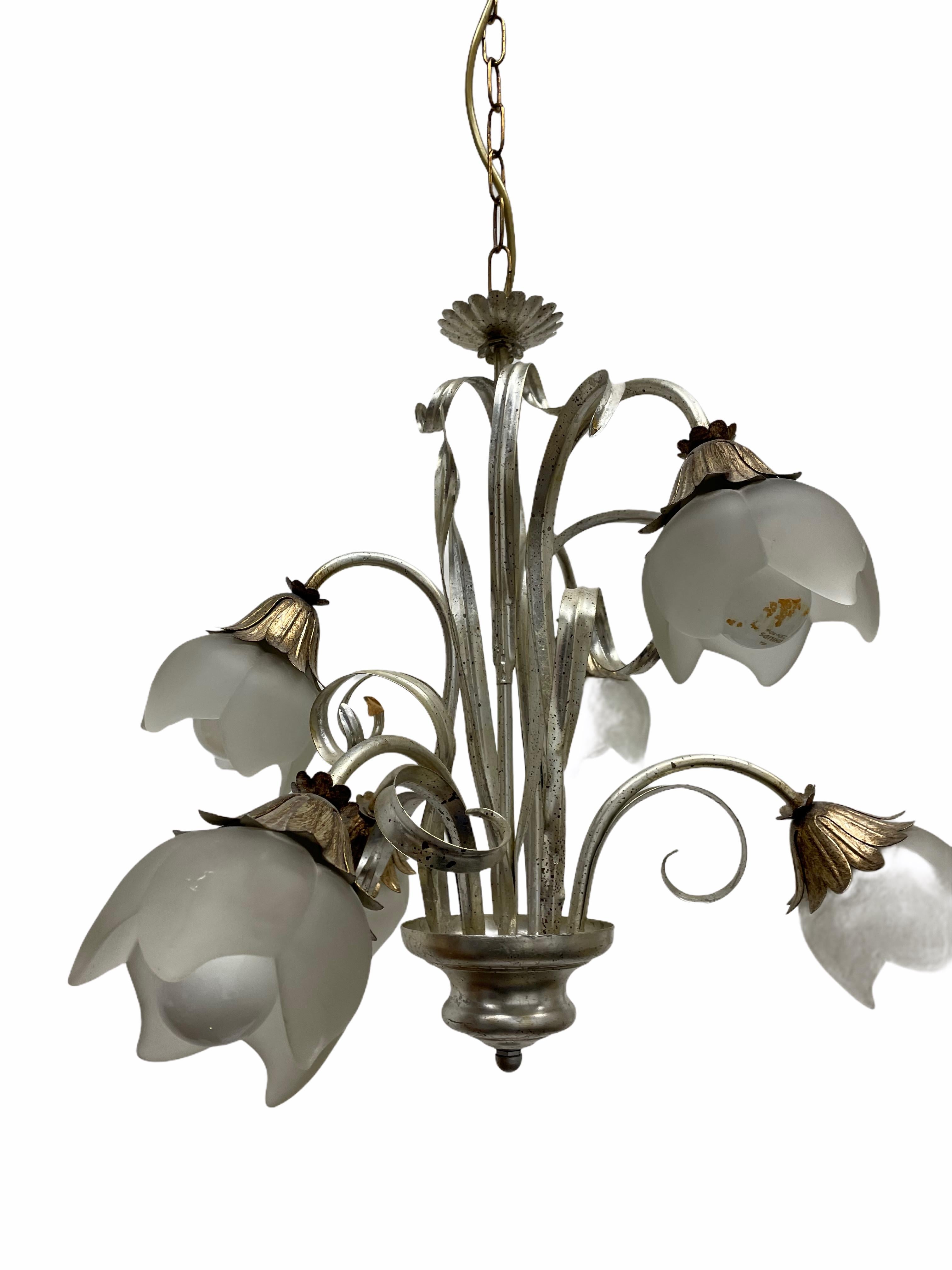 Country Beautiful Silvered Shabby Chic Florence Flower Chandelier Honsel Leuchten German For Sale