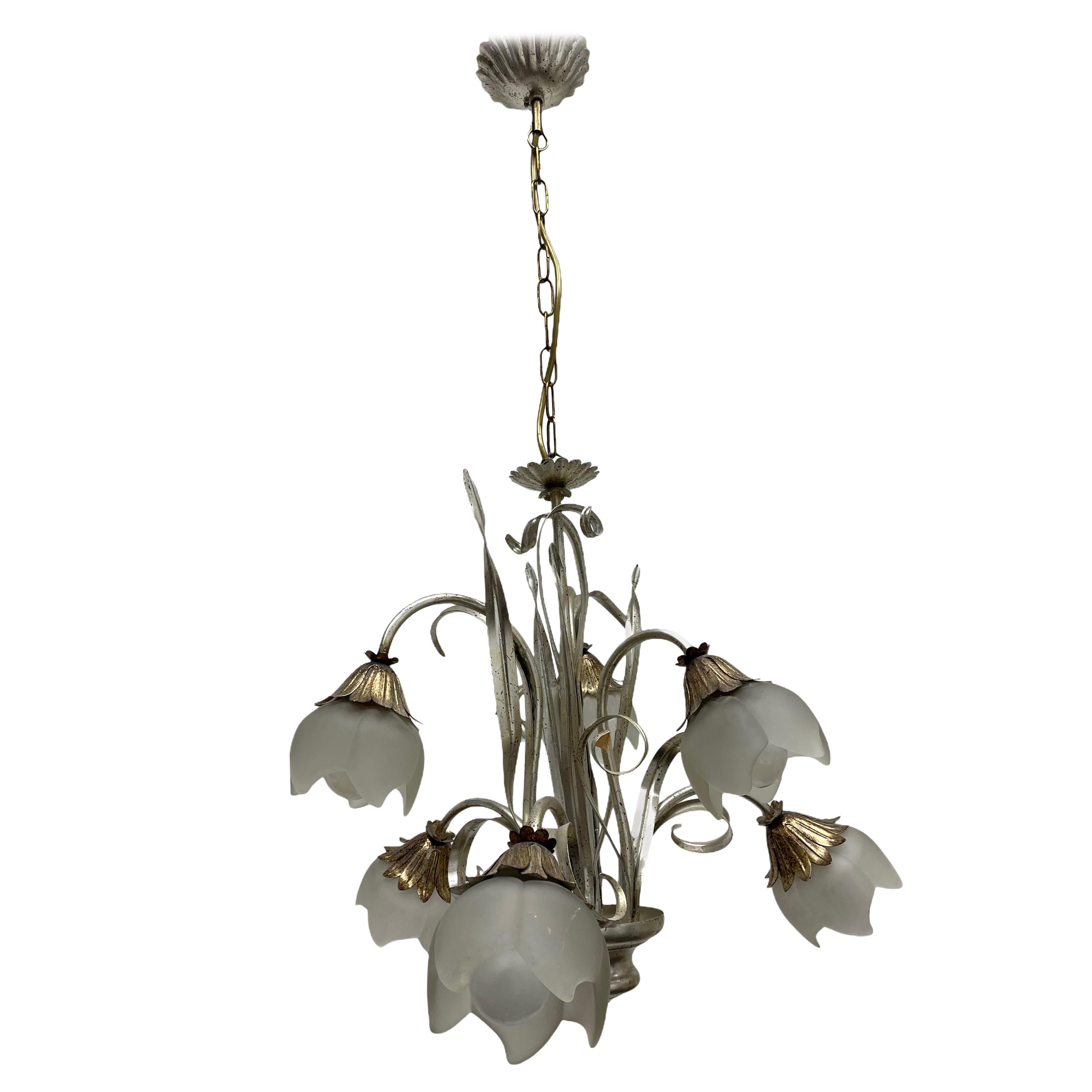 Beautiful Silvered Shabby Chic Florence Flower Chandelier Honsel Leuchten German For Sale