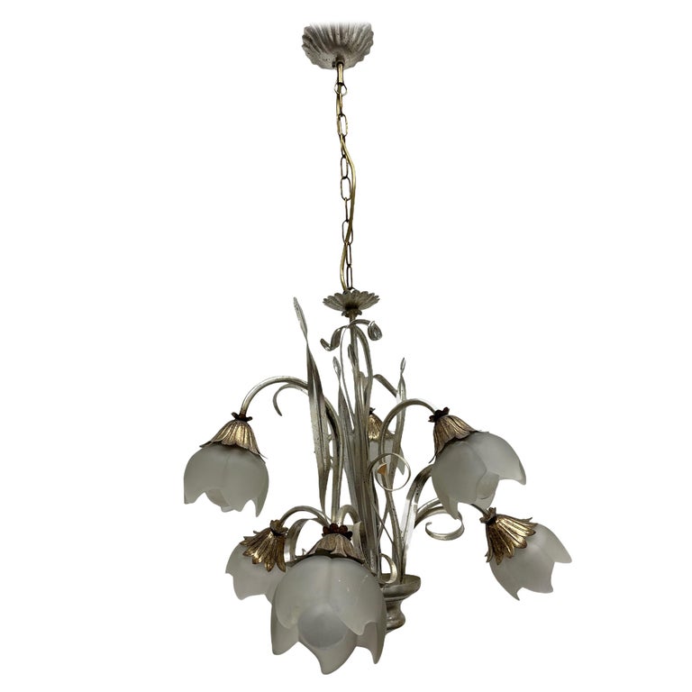 Beautiful Silvered Shabby Chic Florence Flower Chandelier Honsel Leuchten  German For Sale at 1stDibs