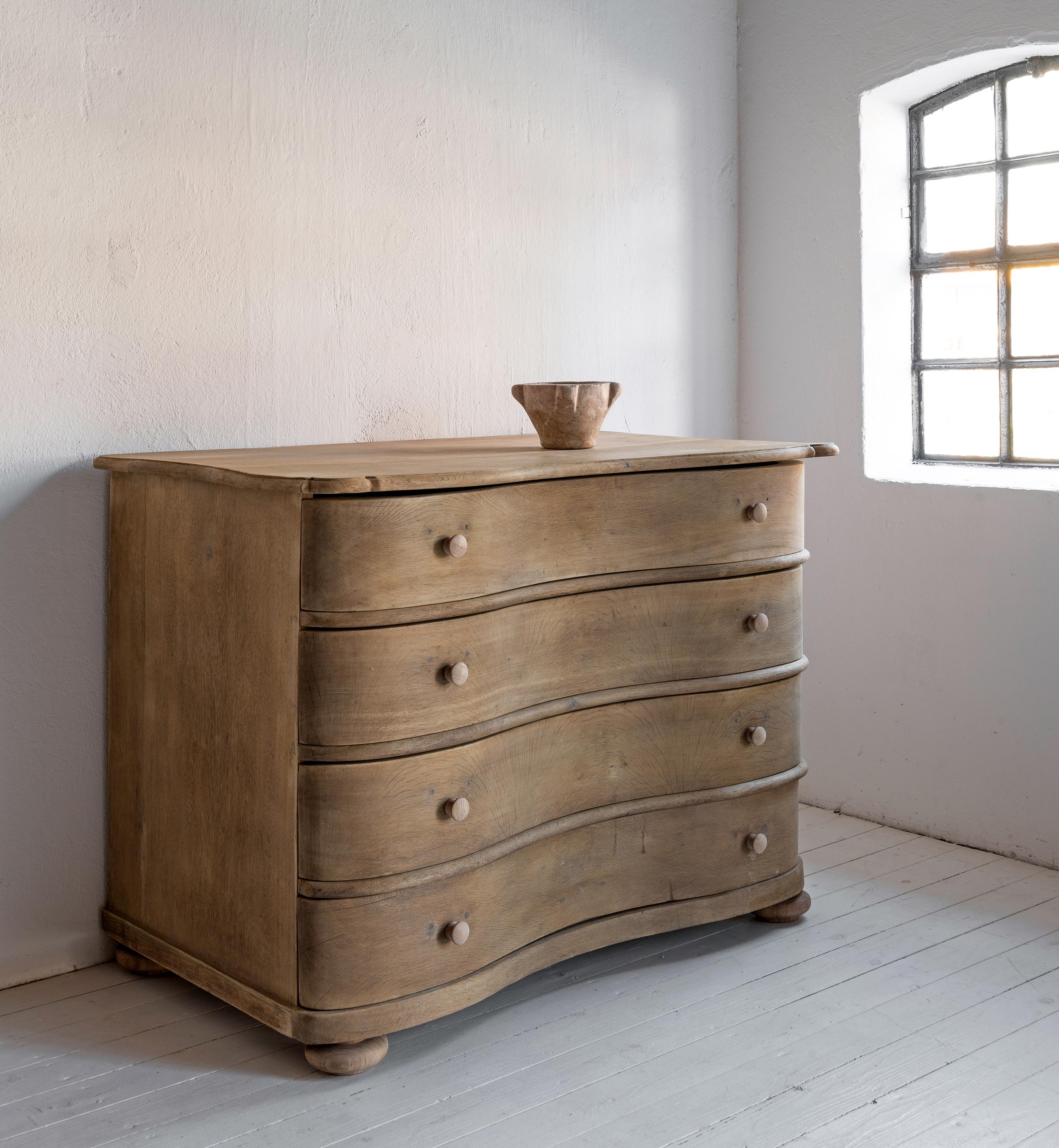 18th Century and Earlier Beautiful Simple Northern 18th Century Baroque Commode Galbée in Bleached Oak