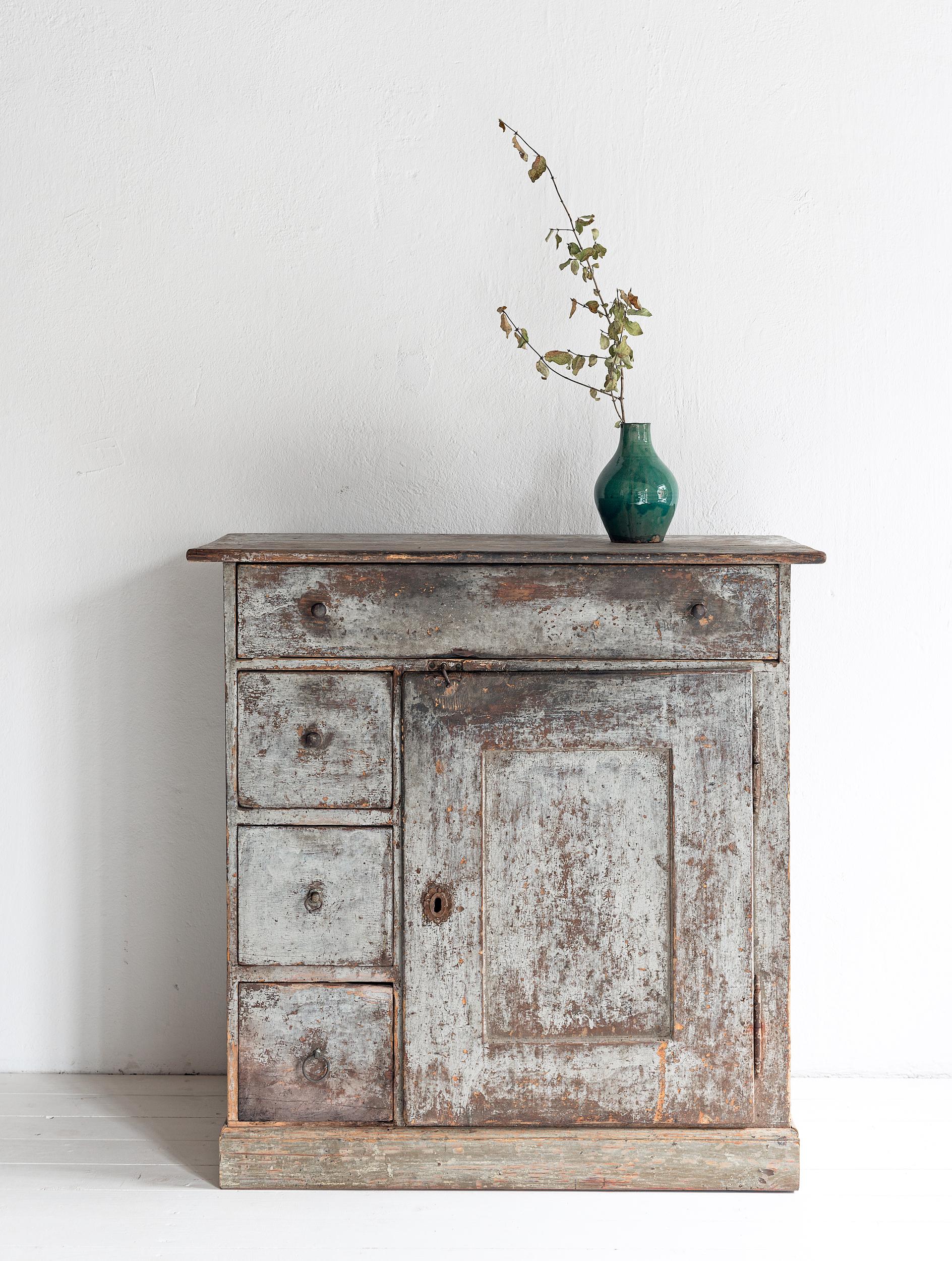 Beautiful simple Swedish 19th century cabinet in untouched original paint. Perfection.