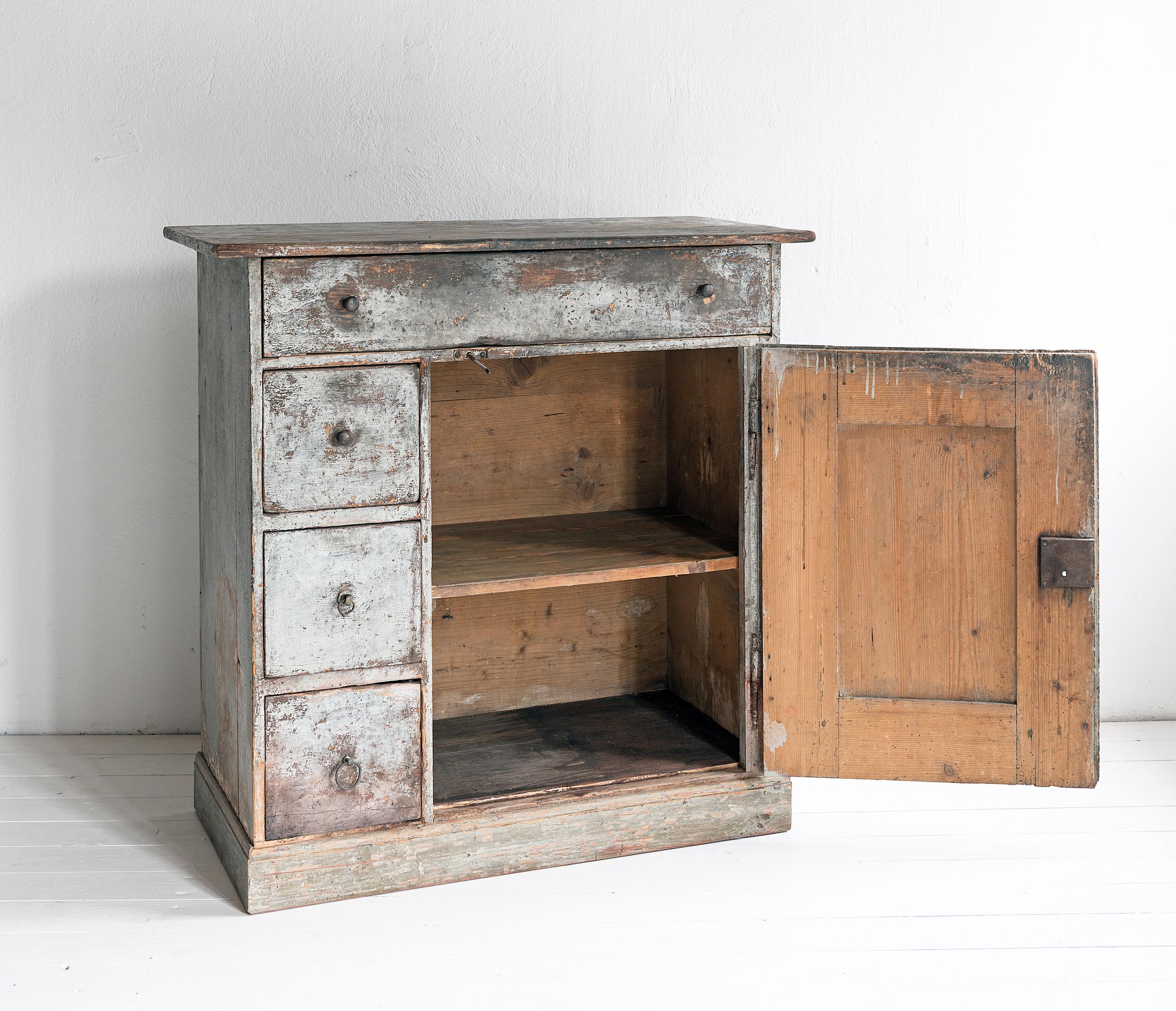 Softwood Beautiful Simple Swedish Early 19th Century Cabinet in Original Paint