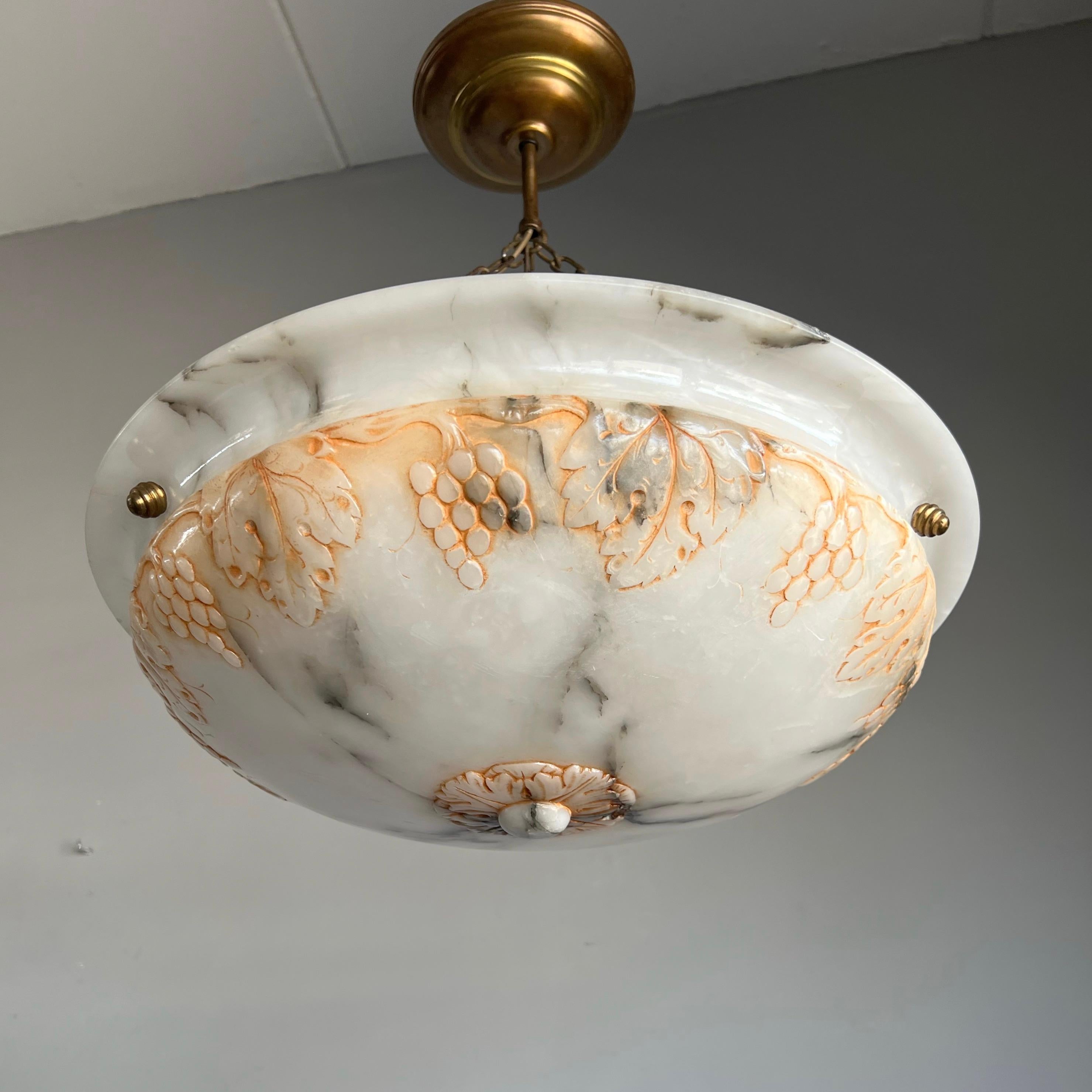 Top Class, Arts & Crafts era Chandelier with an Unique Carved Alabaster Shade  For Sale 7