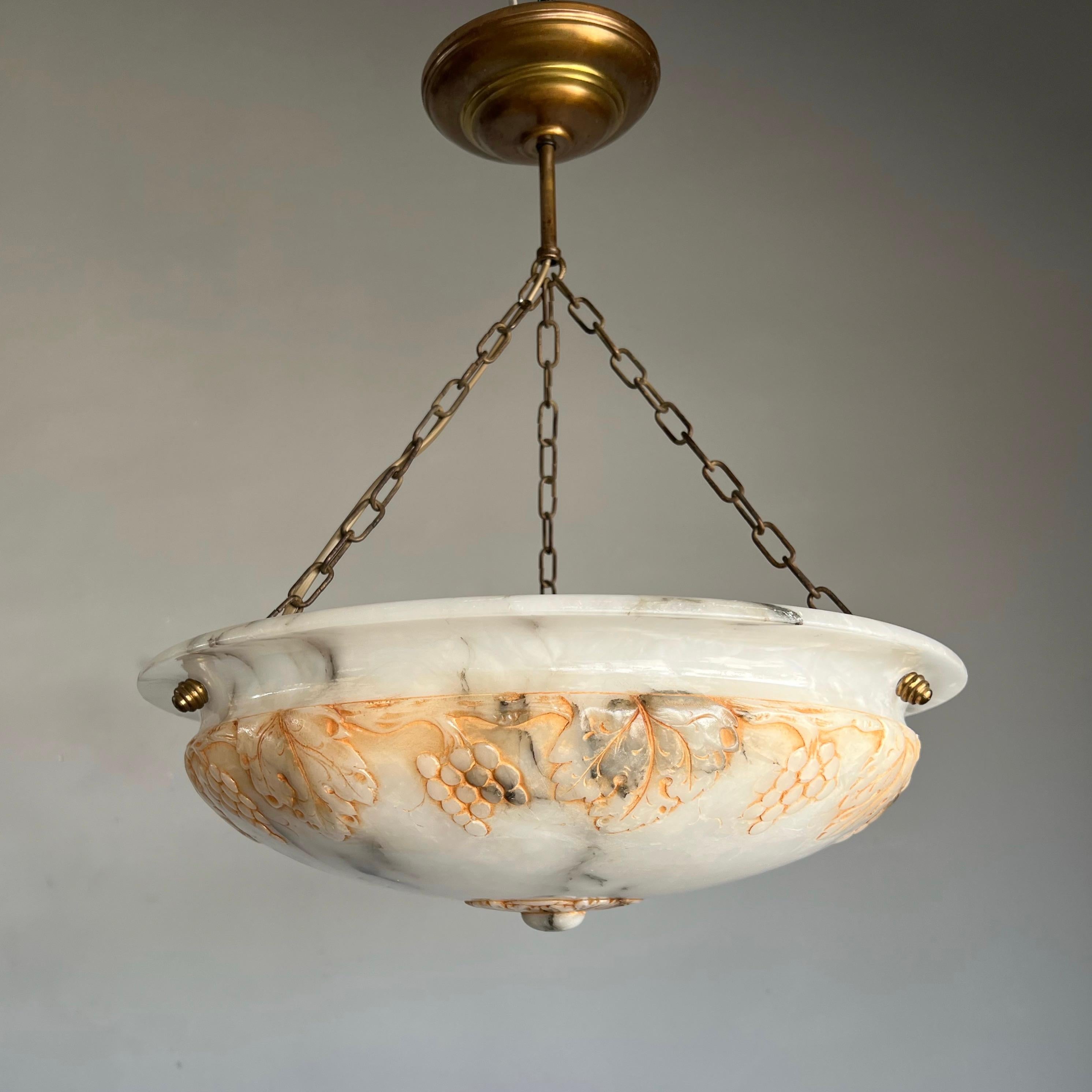 Top Class, Arts & Crafts era Chandelier with an Unique Carved Alabaster Shade  For Sale 10