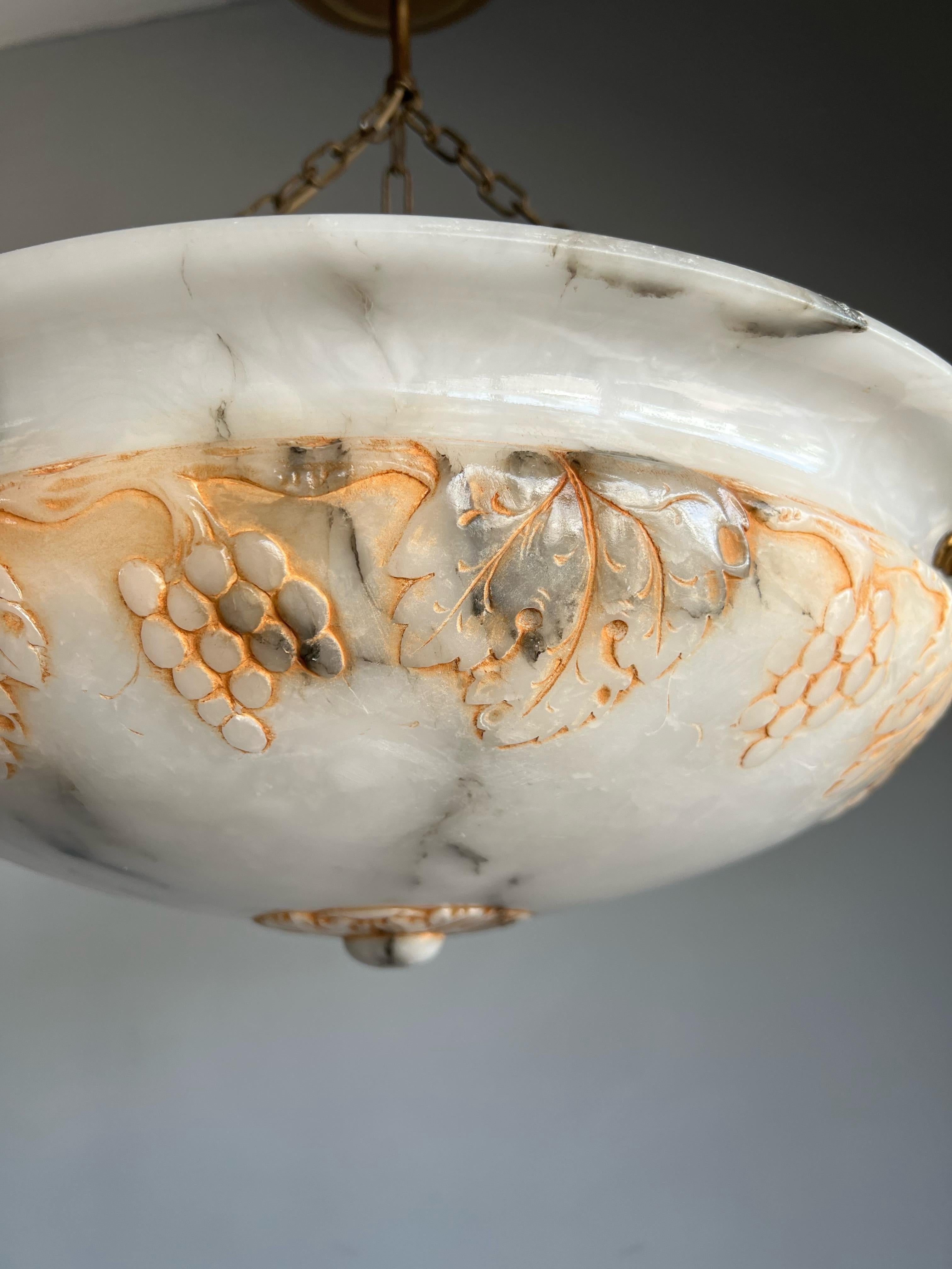 Top Class, Arts & Crafts era Chandelier with an Unique Carved Alabaster Shade  For Sale 11
