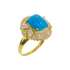 Vintage Beautiful "Sleeping Beauty" Turquoise and Diamond Ring