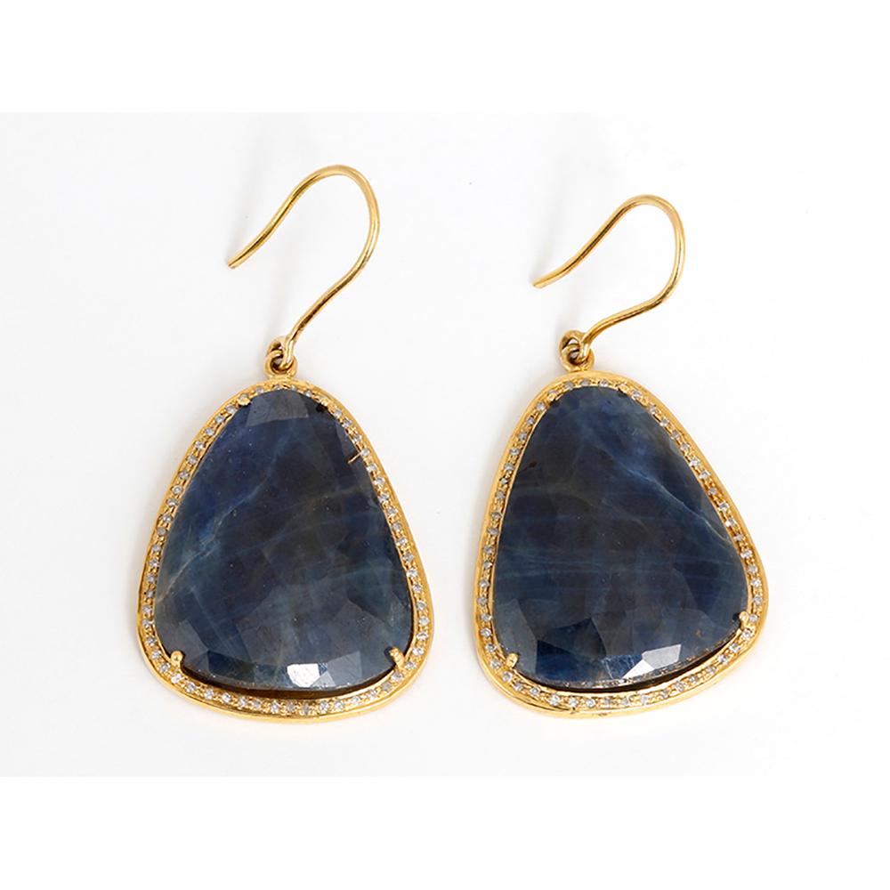 Modern Beautiful Sliced Sapphire Diamond Gold Earrings