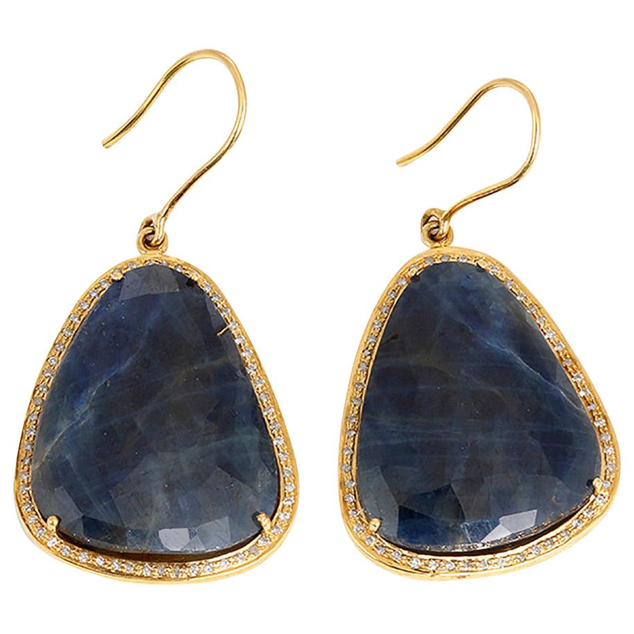 Beautiful Sliced Sapphire Diamond Gold Earrings