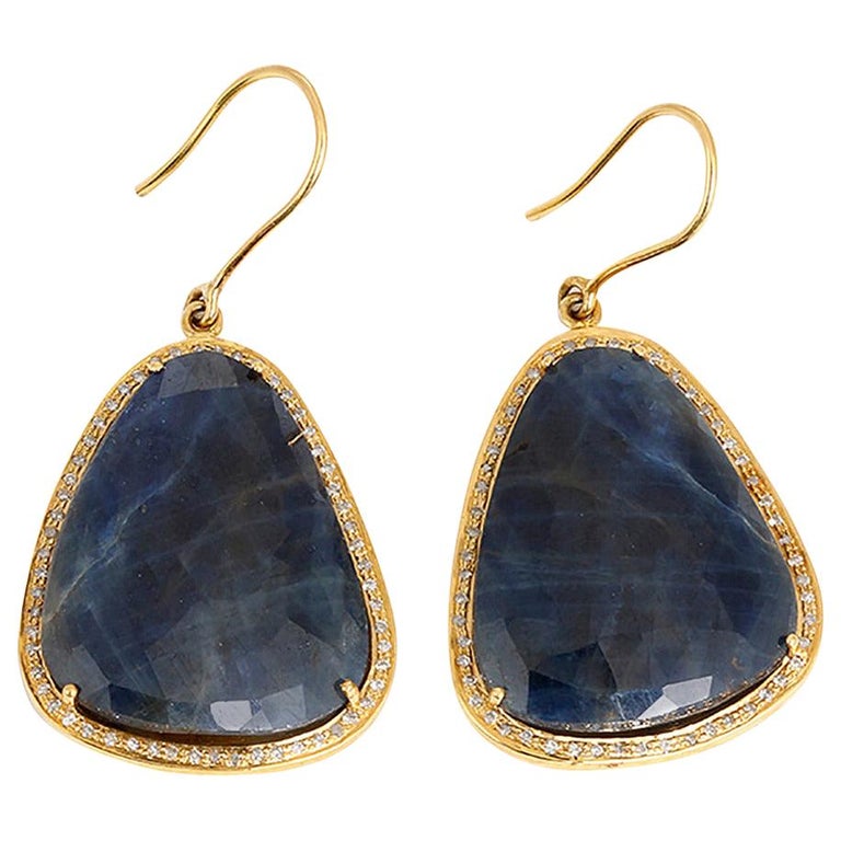 Beautiful Sliced Sapphire Diamond Gold Earrings For Sale at 1stDibs